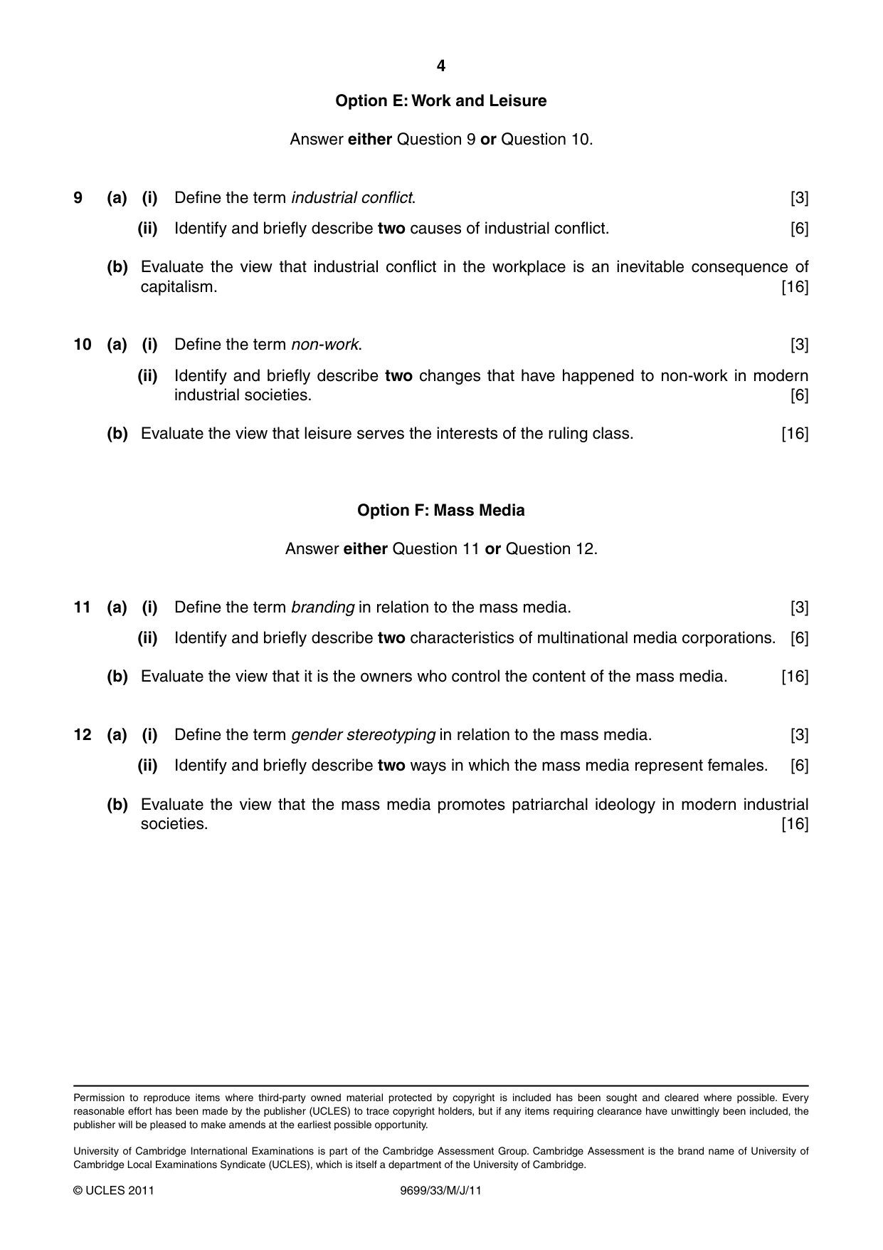 Cambridge A Level Sociology 9699 2011 May/June Paper 3 · Variant 3 question paper, page 4 of 4