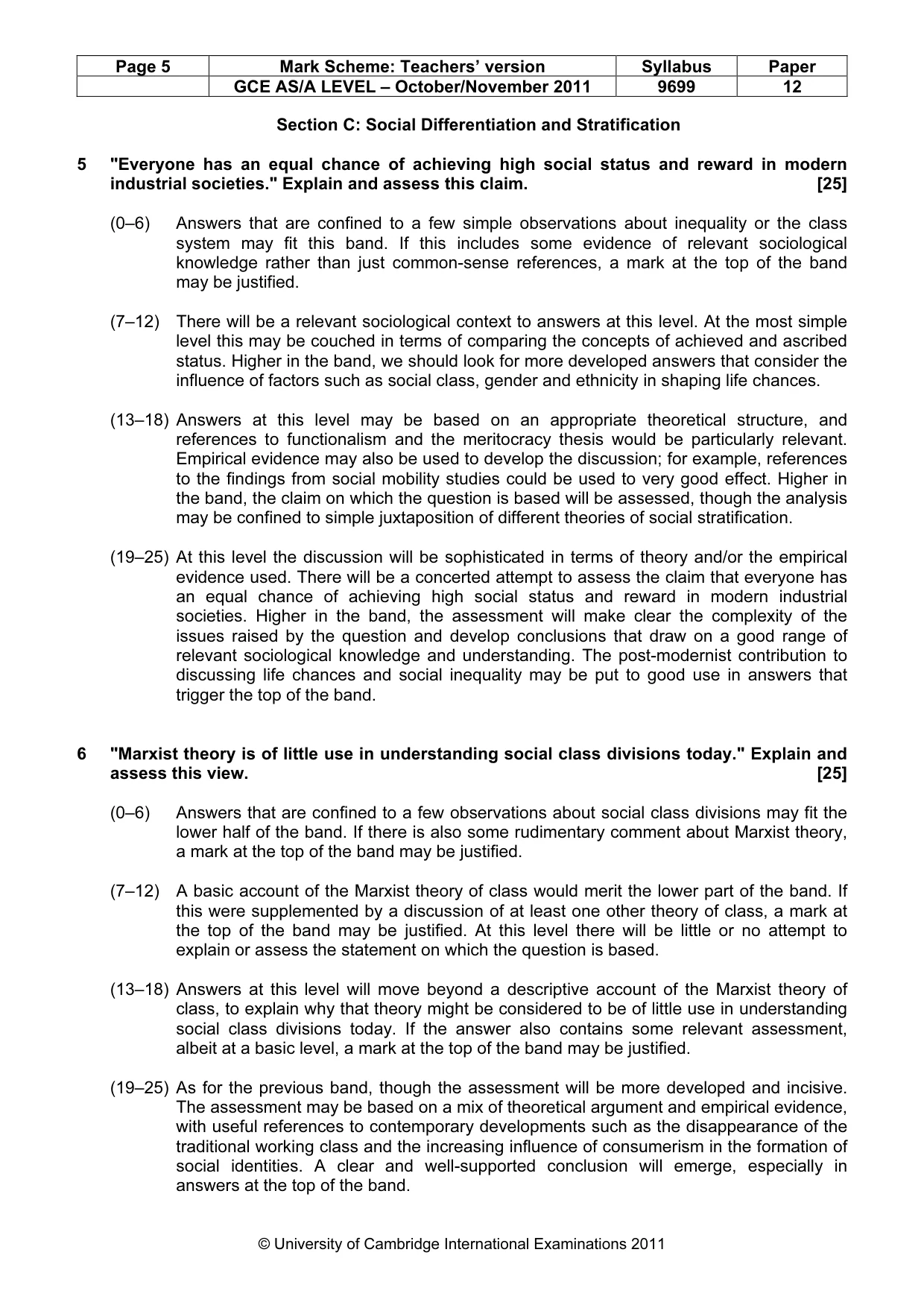Mark scheme, page 5 of 5