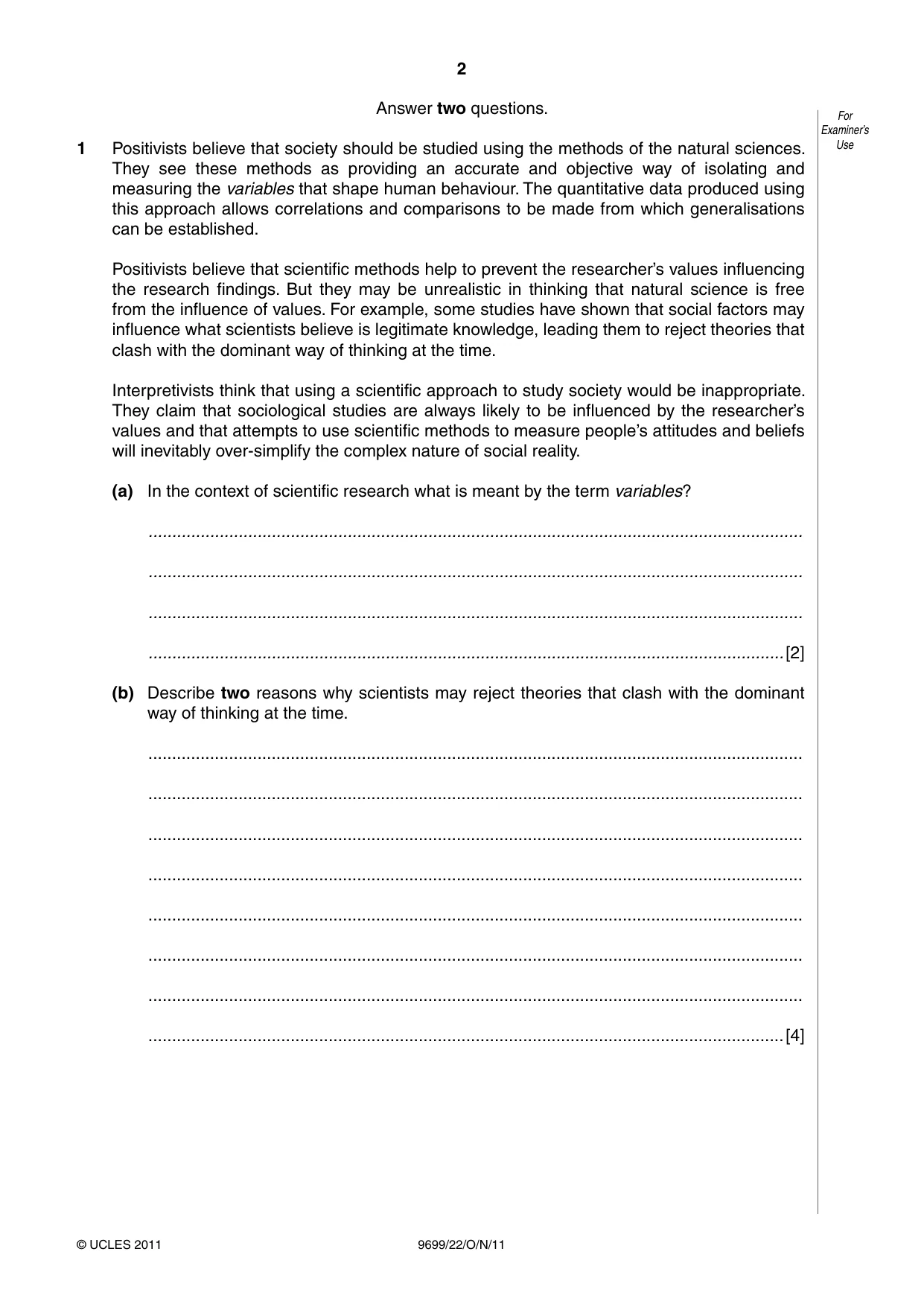 Cambridge A Level Sociology 9699 2011 Oct/Nov Paper 2 · Variant 2 question paper, page 2 of 16