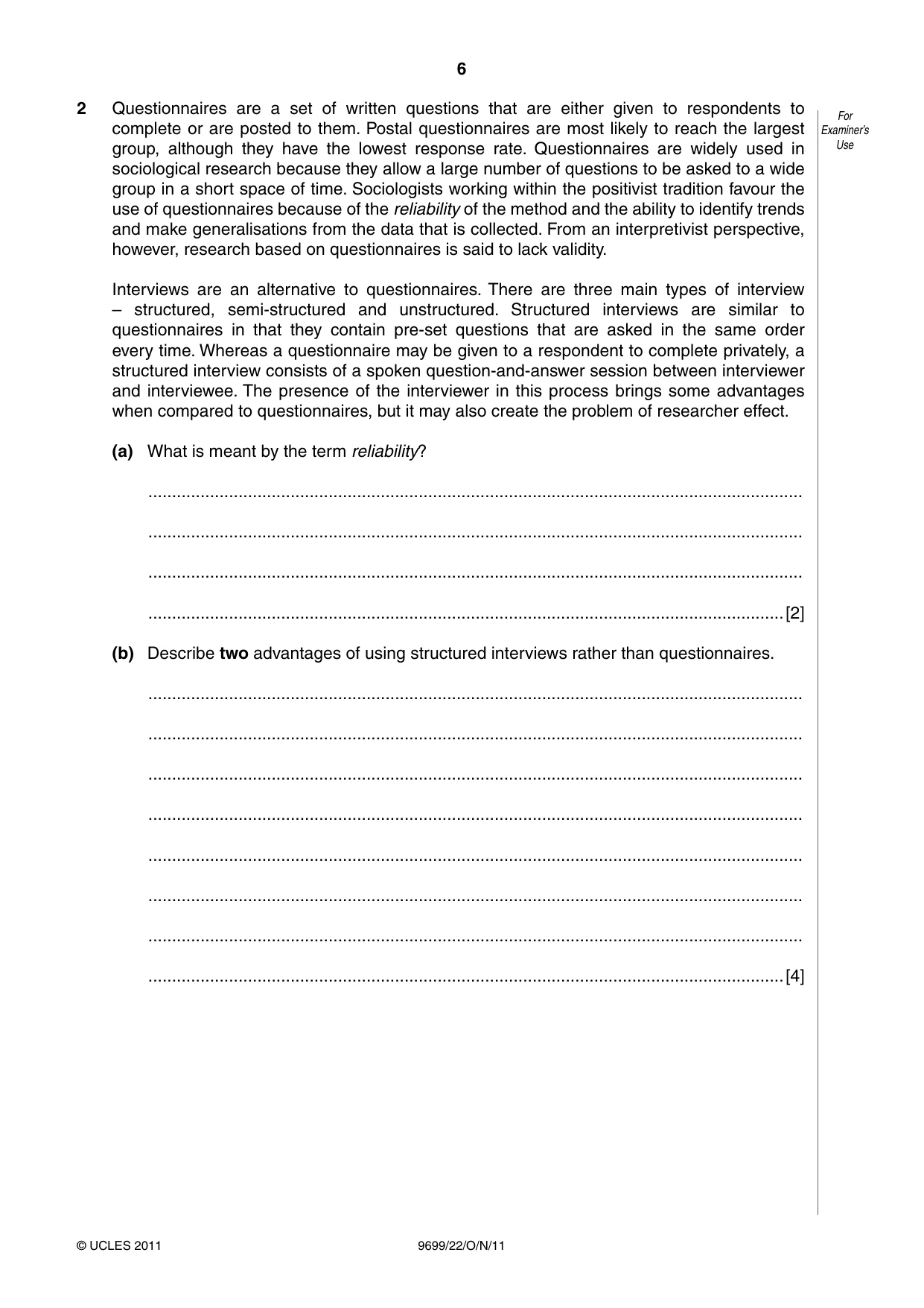 Cambridge A Level Sociology 9699 2011 Oct/Nov Paper 2 · Variant 2 question paper, page 6 of 16