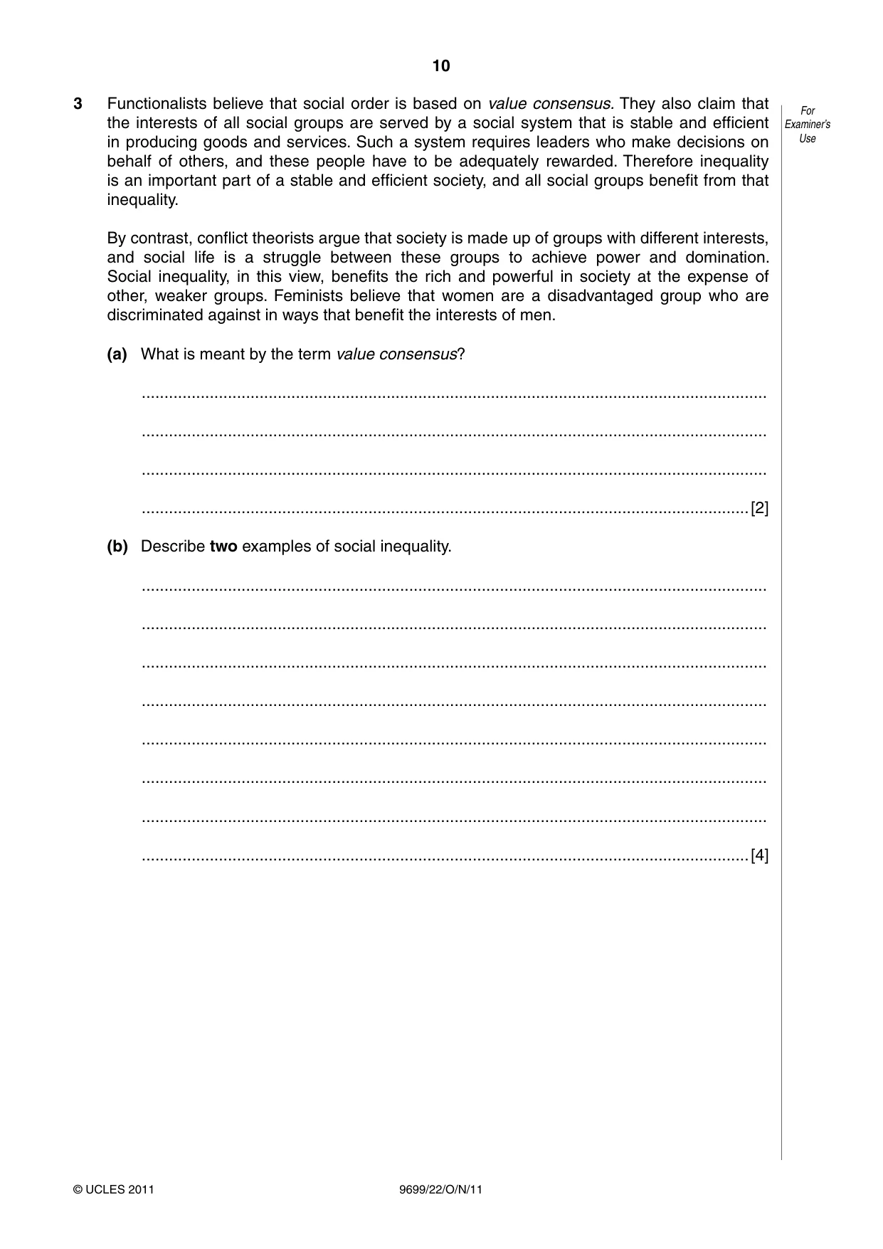 Cambridge A Level Sociology 9699 2011 Oct/Nov Paper 2 · Variant 2 question paper, page 10 of 16
