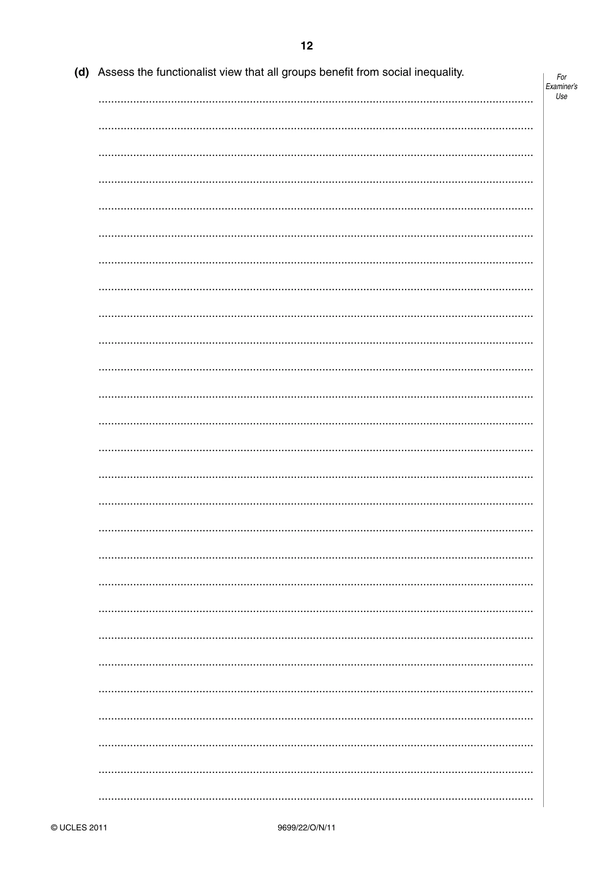 Cambridge A Level Sociology 9699 2011 Oct/Nov Paper 2 · Variant 2 question paper, page 12 of 16