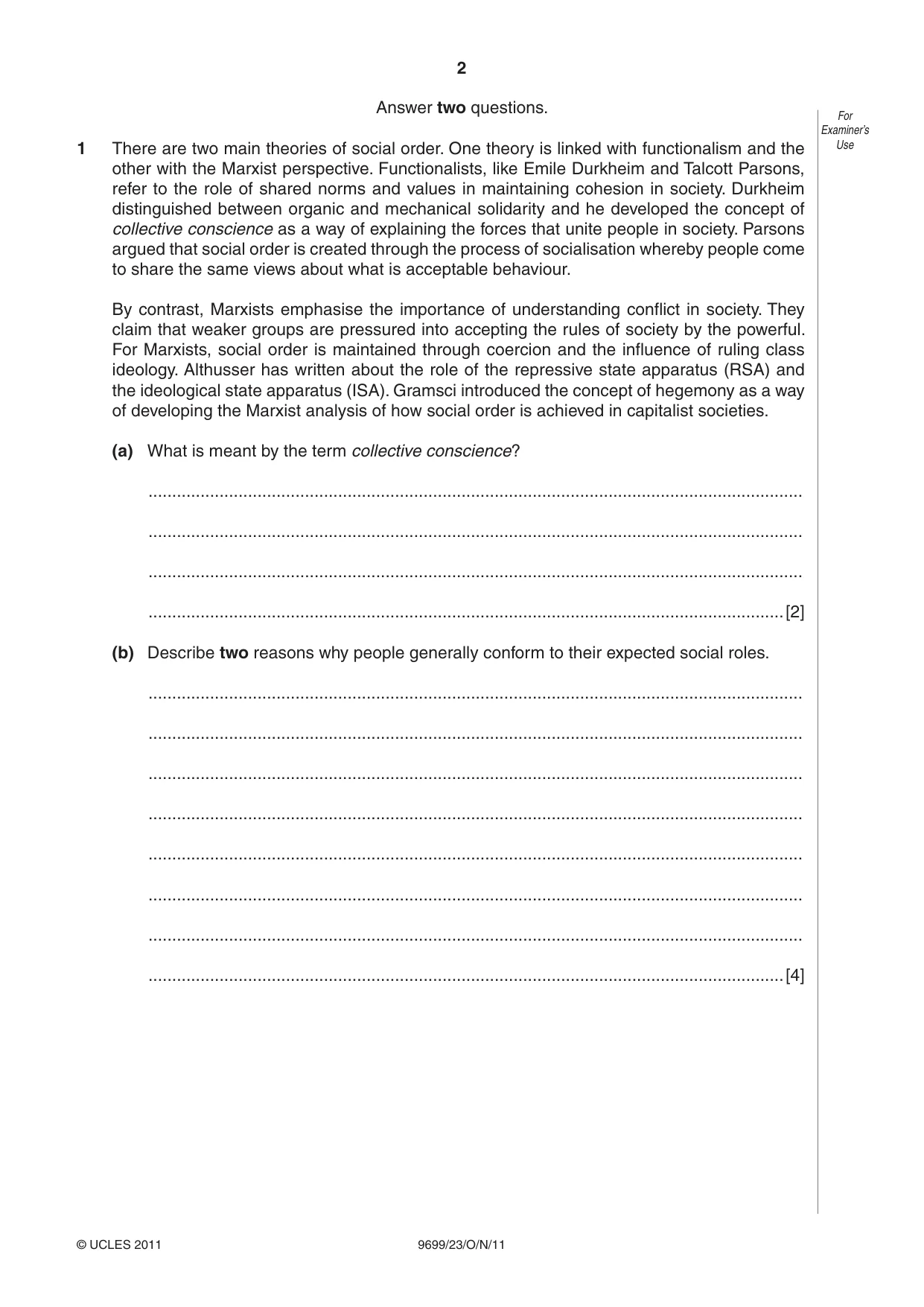 Cambridge A Level Sociology 9699 2011 Oct/Nov Paper 2 · Variant 3 question paper, page 2 of 12