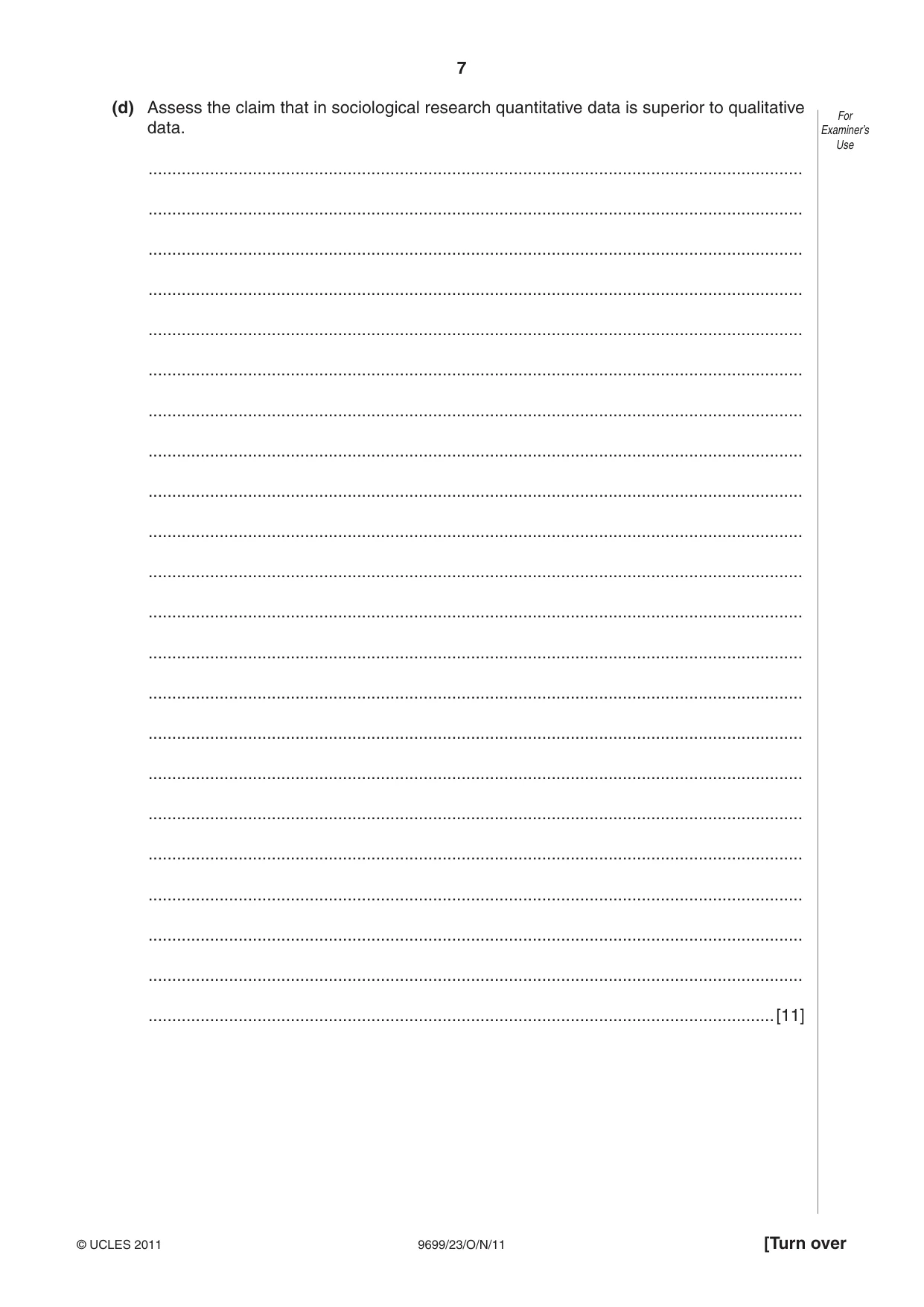 Cambridge A Level Sociology 9699 2011 Oct/Nov Paper 2 · Variant 3 question paper, page 7 of 12