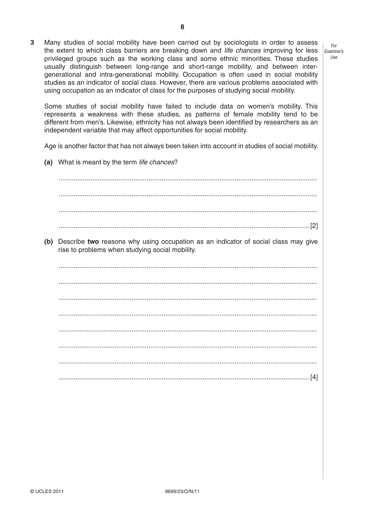 Cambridge A Level Sociology 9699 2011 Oct/Nov Paper 2 · Variant 3 question paper, page 8 of 12
