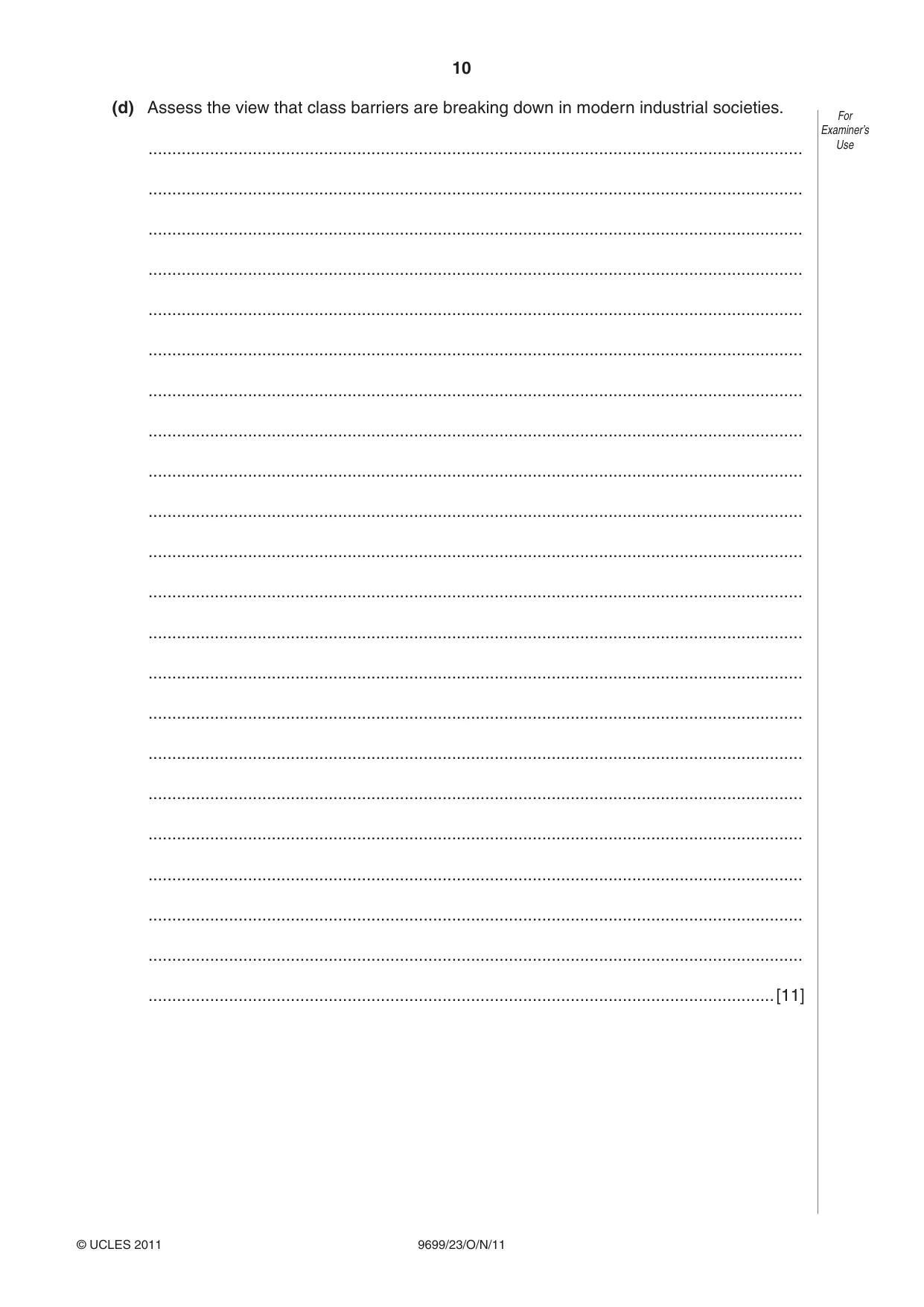 Cambridge A Level Sociology 9699 2011 Oct/Nov Paper 2 · Variant 3 question paper, page 10 of 12