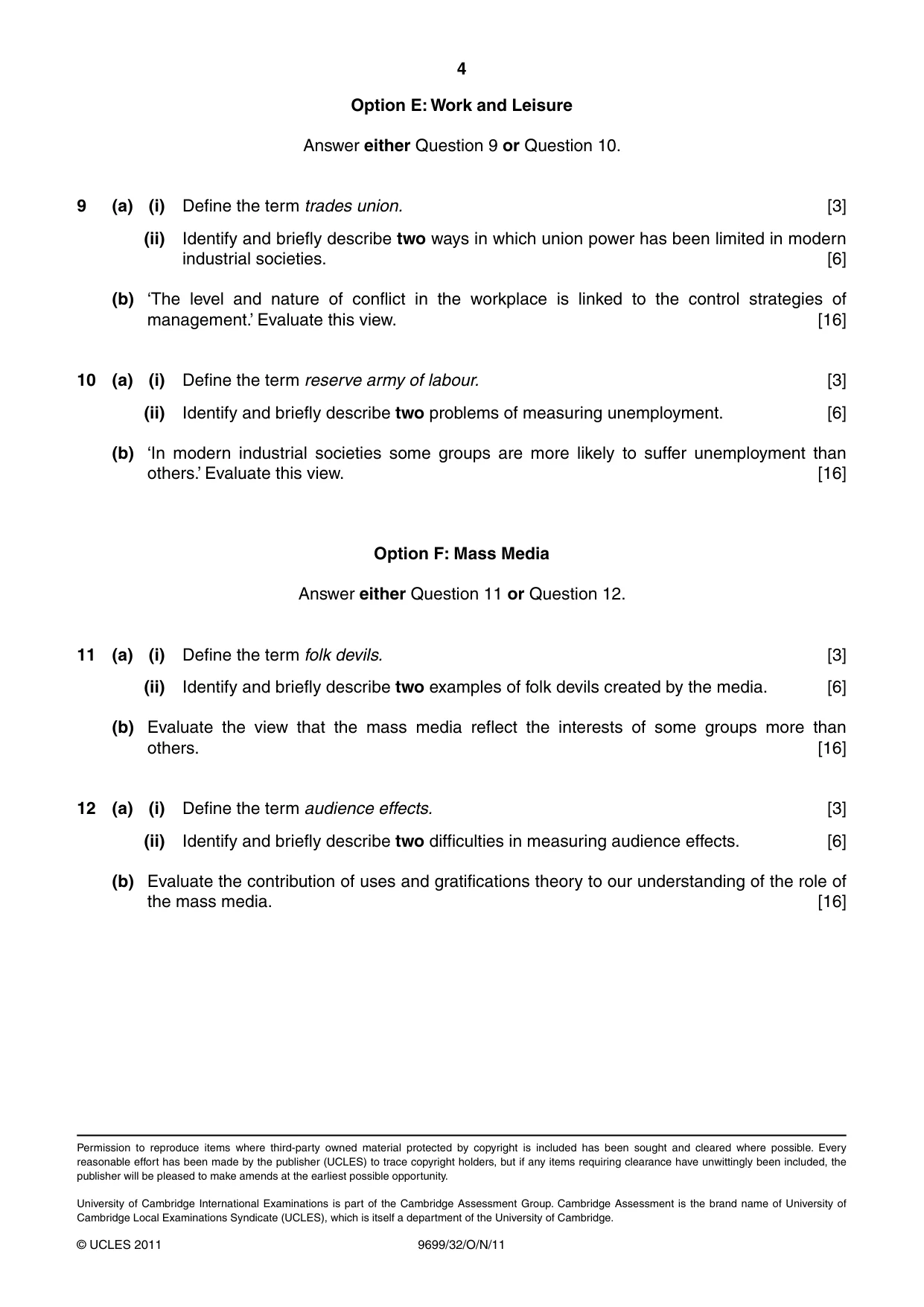 Cambridge A Level Sociology 9699 2011 Oct/Nov Paper 3 · Variant 2 question paper, page 4 of 4
