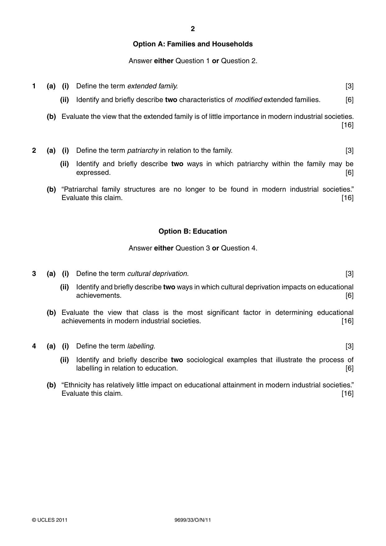 Cambridge A Level Sociology 9699 2011 Oct/Nov Paper 3 · Variant 3 question paper, page 2 of 4