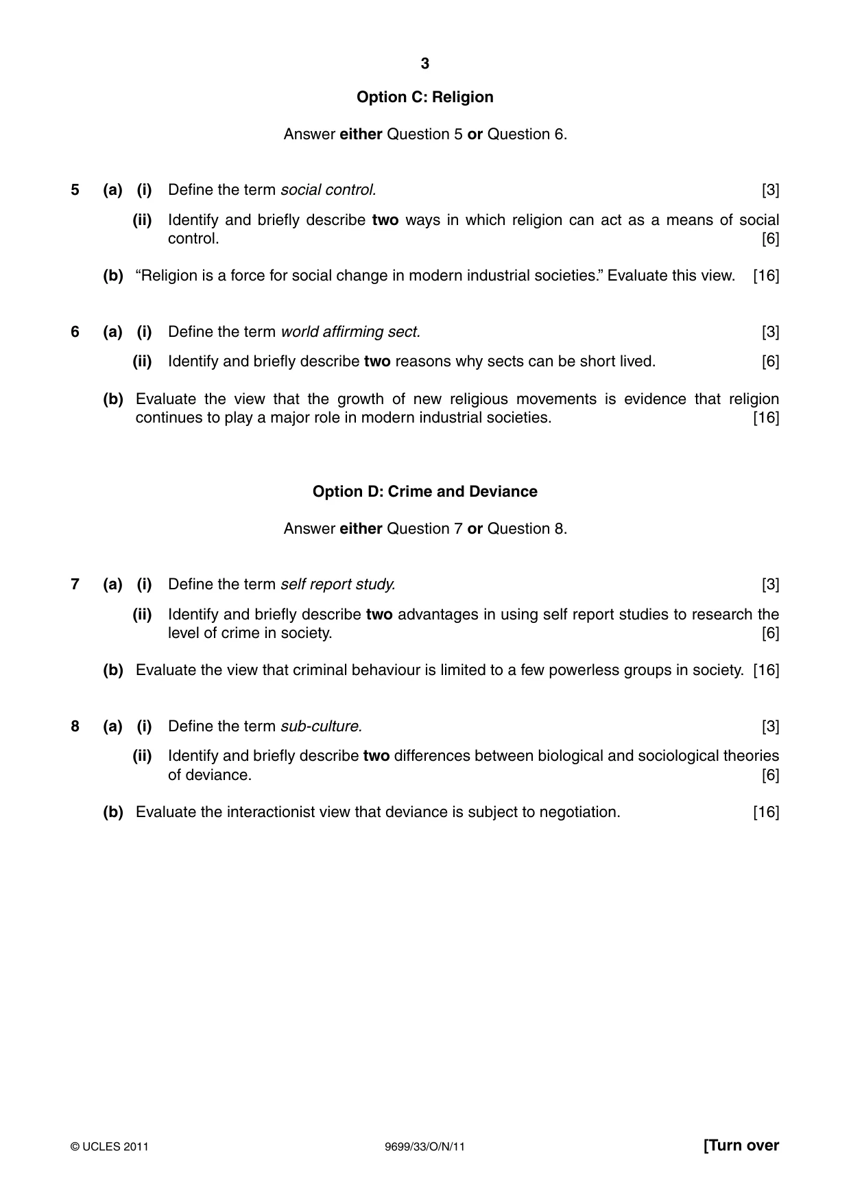 Cambridge A Level Sociology 9699 2011 Oct/Nov Paper 3 · Variant 3 question paper, page 3 of 4
