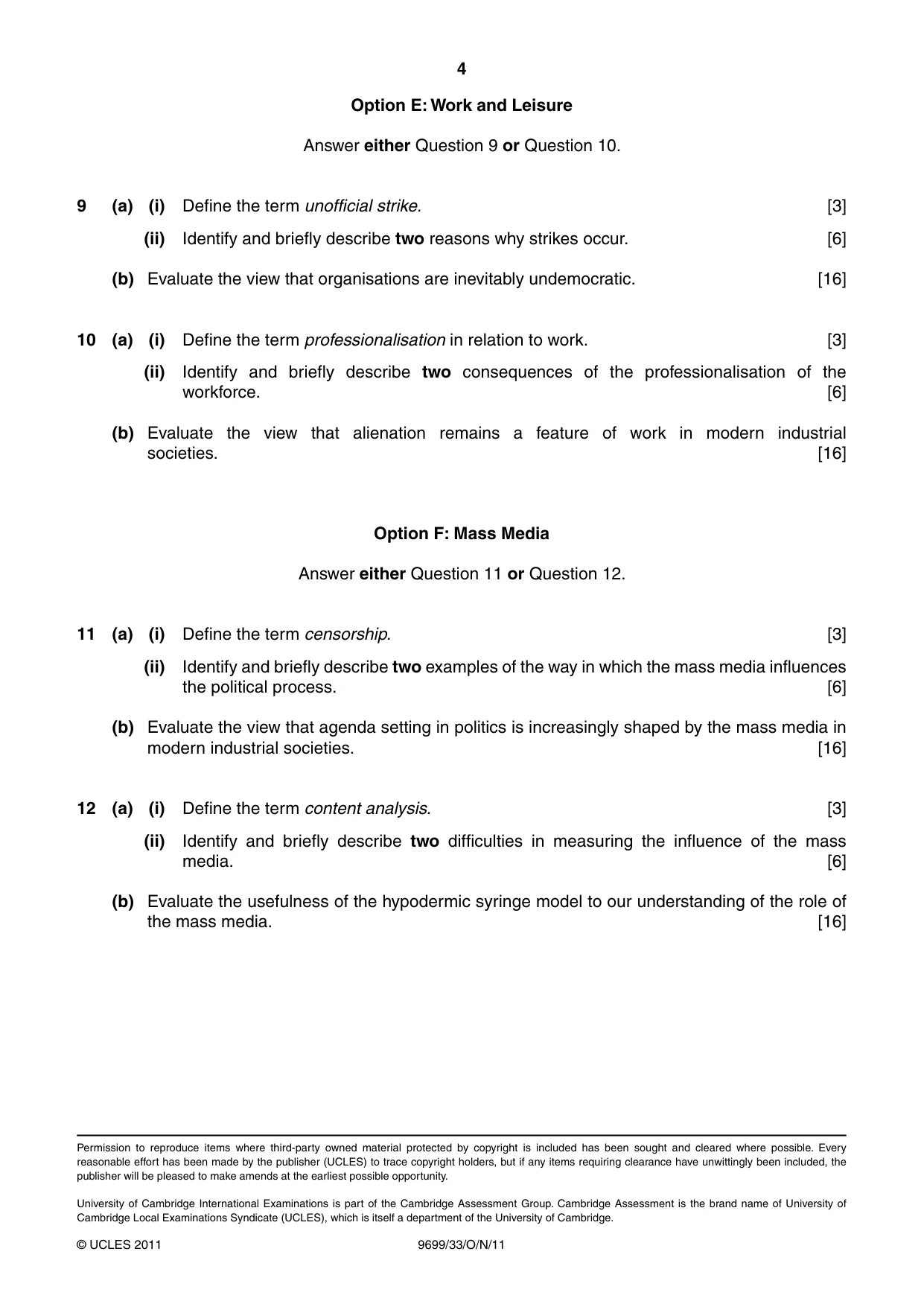 Cambridge A Level Sociology 9699 2011 Oct/Nov Paper 3 · Variant 3 question paper, page 4 of 4
