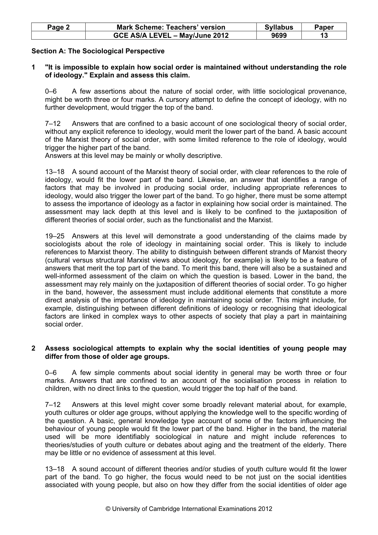 Mark scheme, page 2 of 5