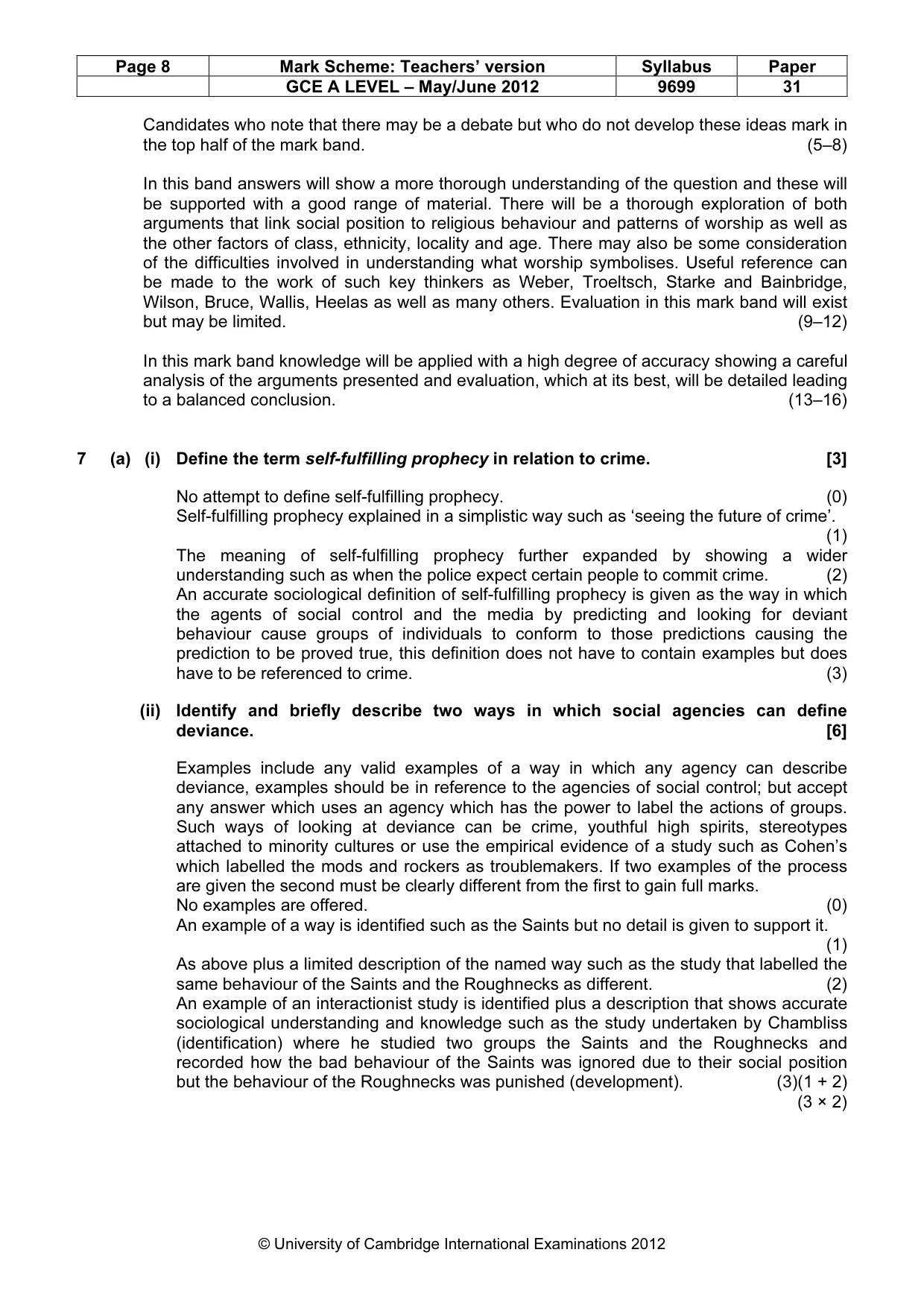 Mark scheme, page 8 of 14