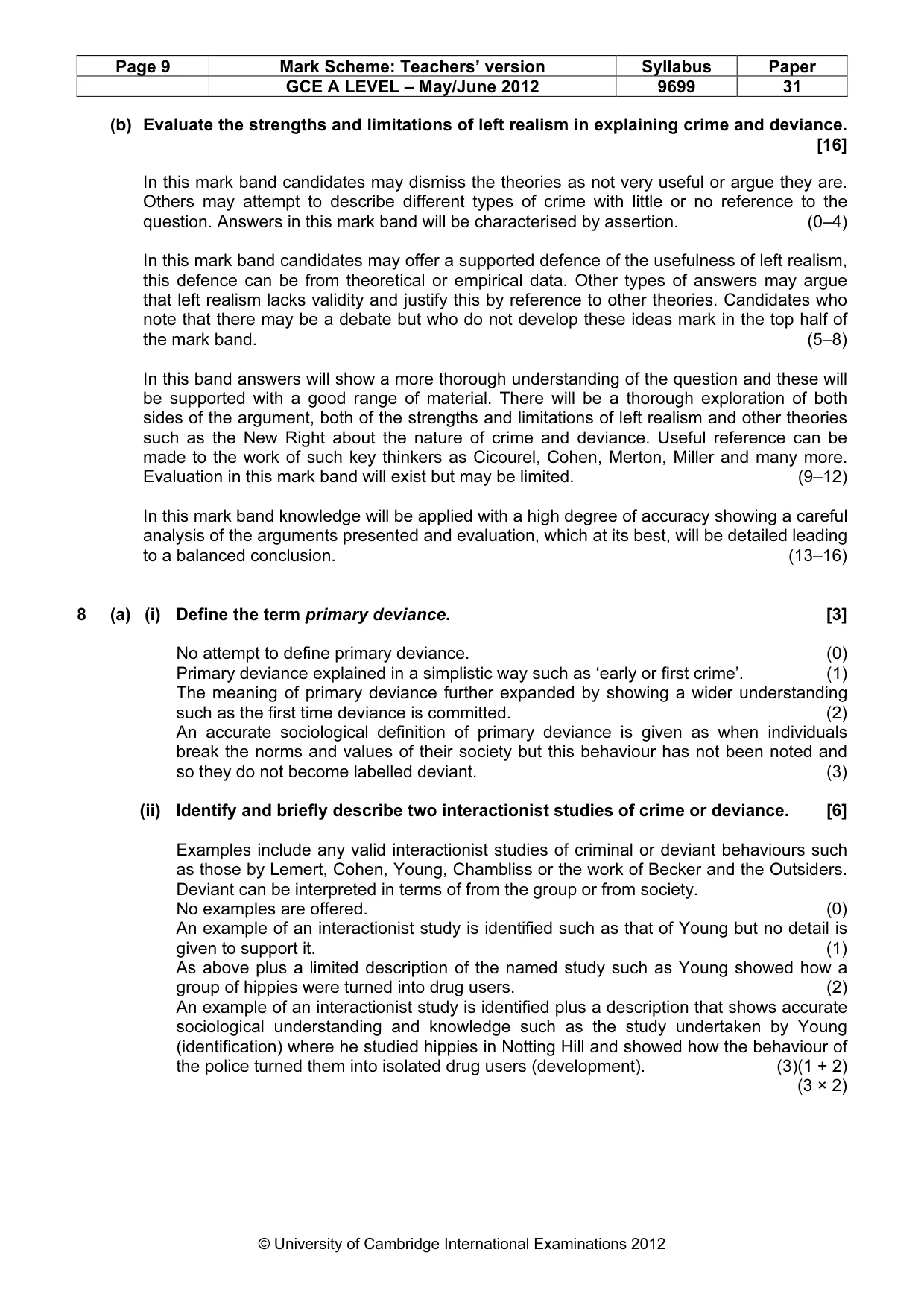 Mark scheme, page 9 of 14