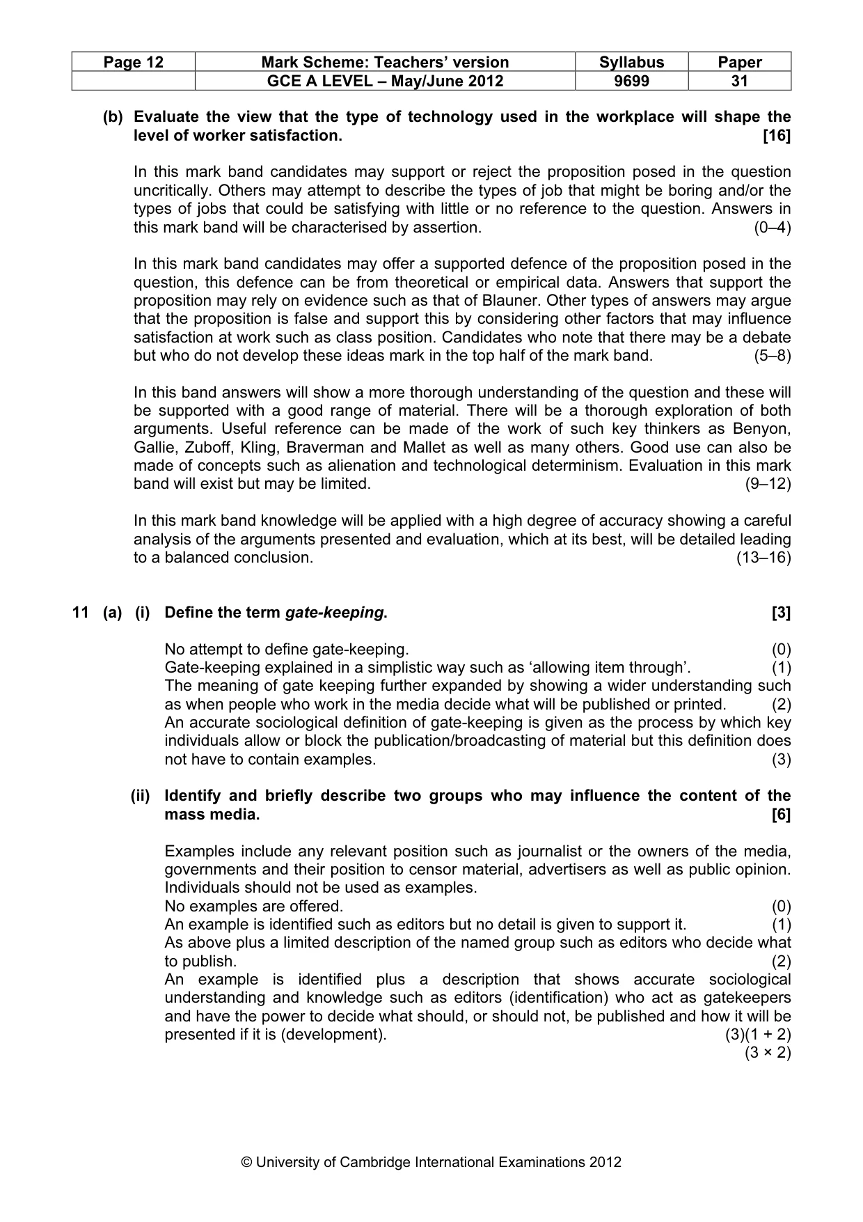 Mark scheme, page 12 of 14