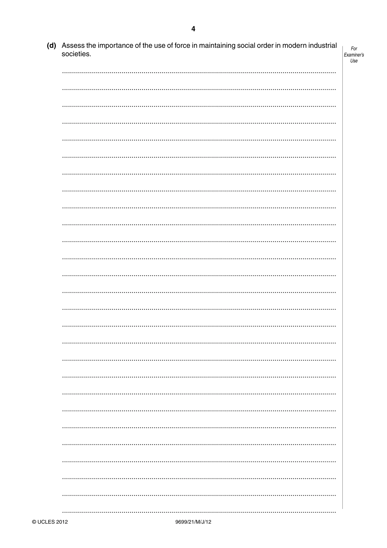 Cambridge A Level Sociology 9699 2012 May/June Paper 2 · Variant 1 question paper, page 4 of 16