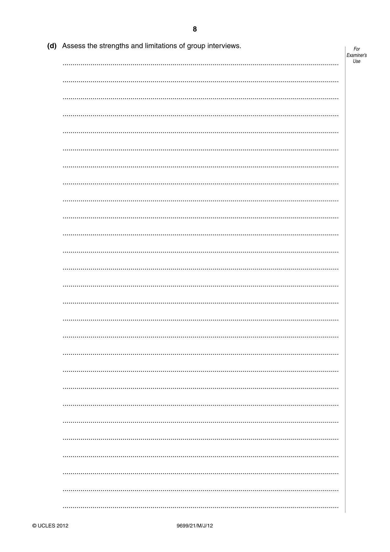 Cambridge A Level Sociology 9699 2012 May/June Paper 2 · Variant 1 question paper, page 8 of 16