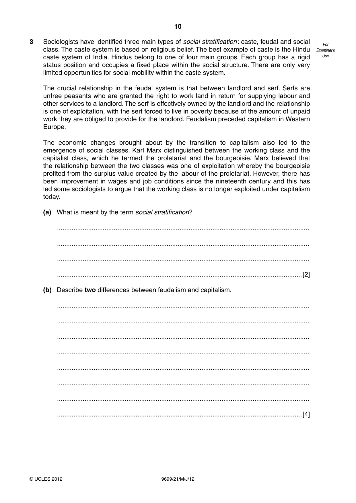 Cambridge A Level Sociology 9699 2012 May/June Paper 2 · Variant 1 question paper, page 10 of 16
