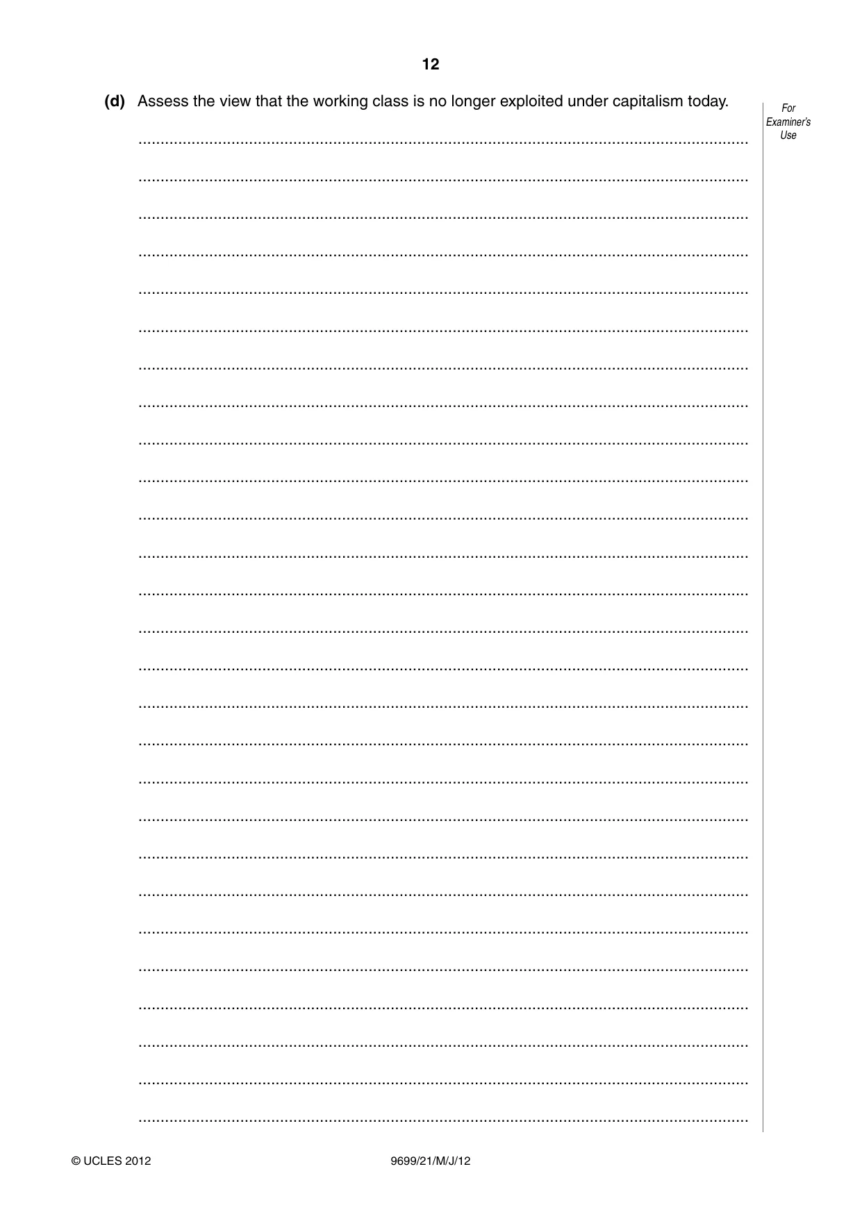 Cambridge A Level Sociology 9699 2012 May/June Paper 2 · Variant 1 question paper, page 12 of 16