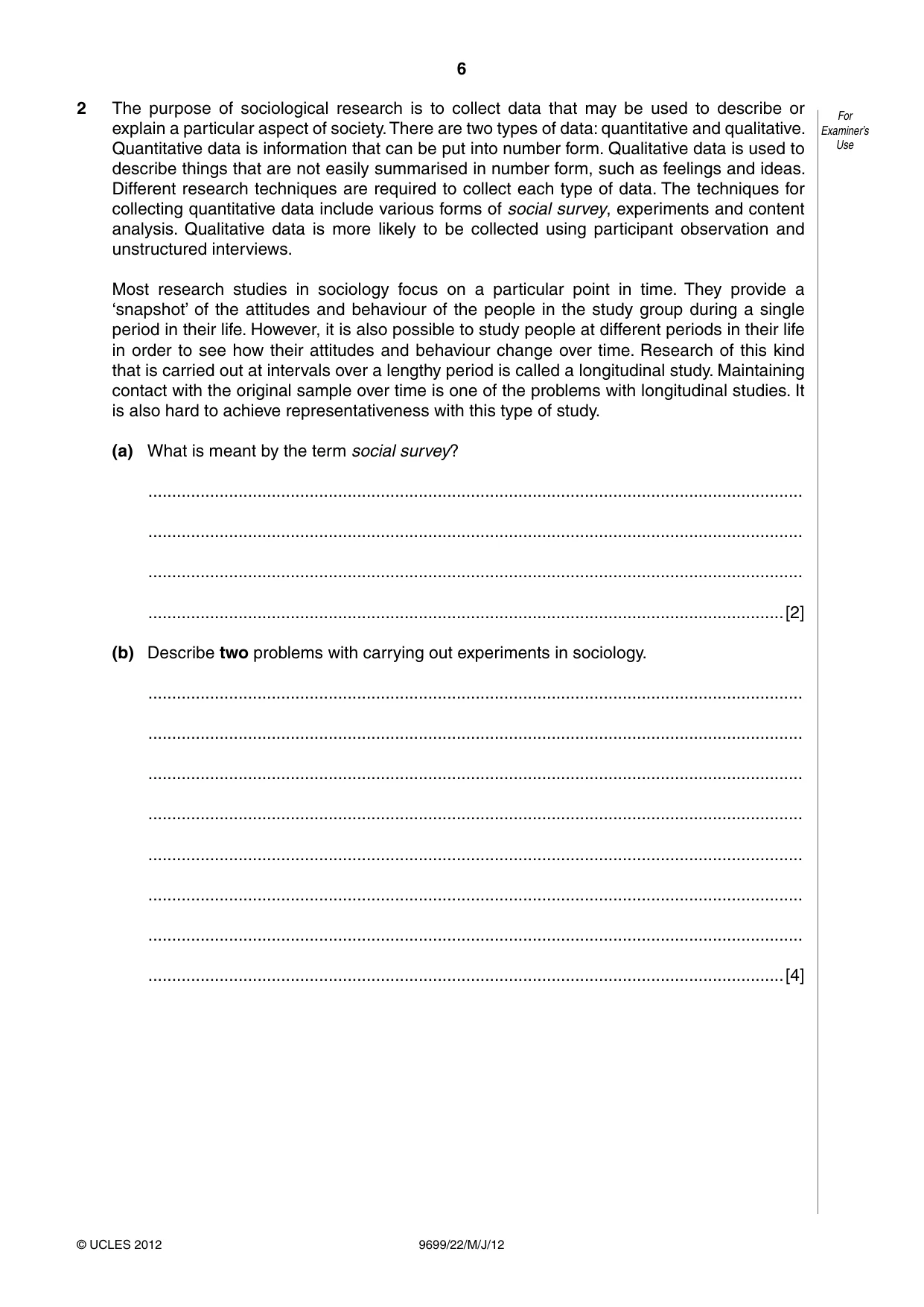 Cambridge A Level Sociology 9699 2012 May/June Paper 2 · Variant 2 question paper, page 6 of 16