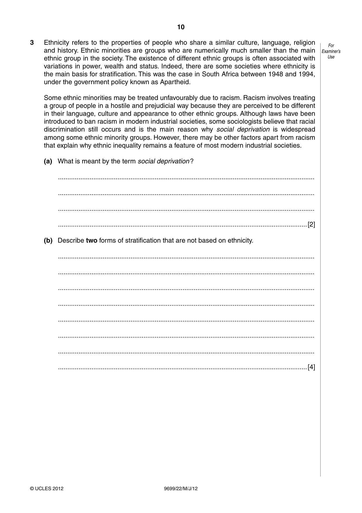 Cambridge A Level Sociology 9699 2012 May/June Paper 2 · Variant 2 question paper, page 10 of 16