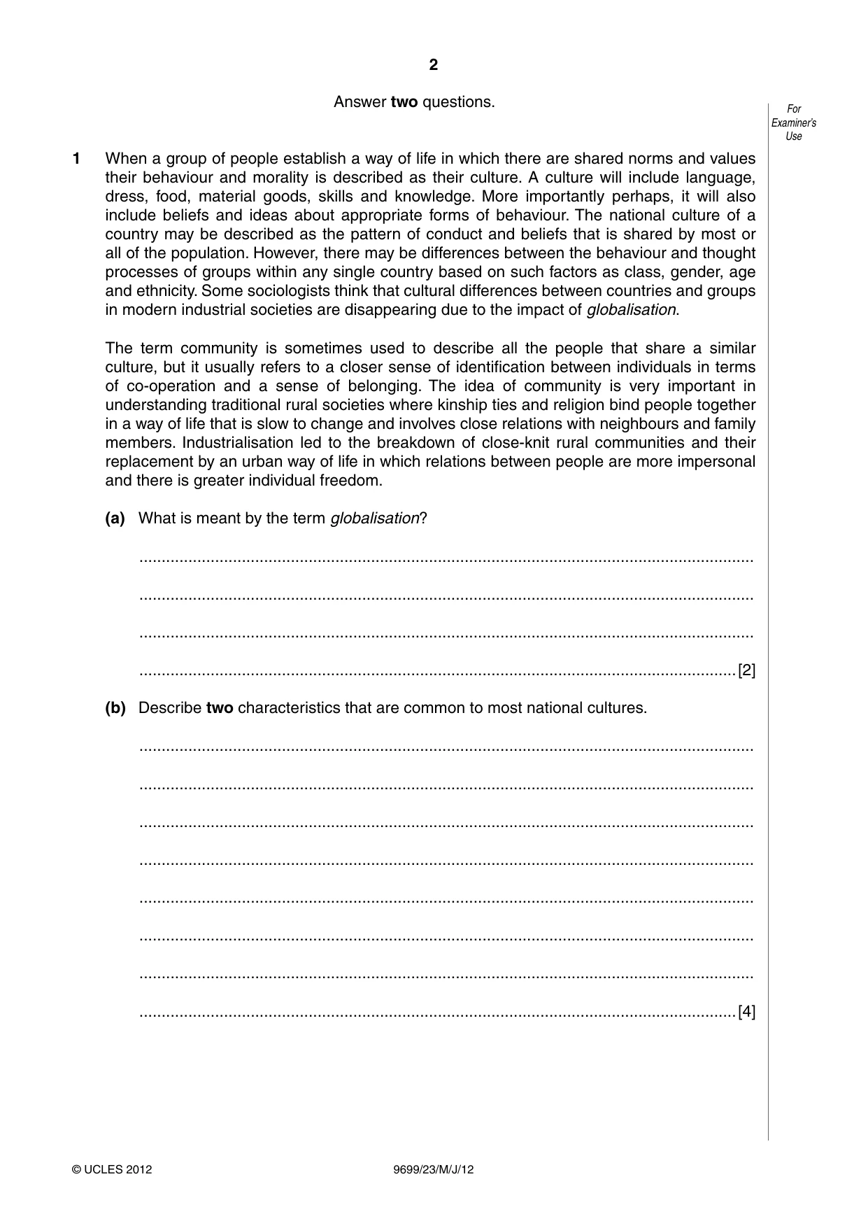 Cambridge A Level Sociology 9699 2012 May/June Paper 2 · Variant 3 question paper, page 2 of 16