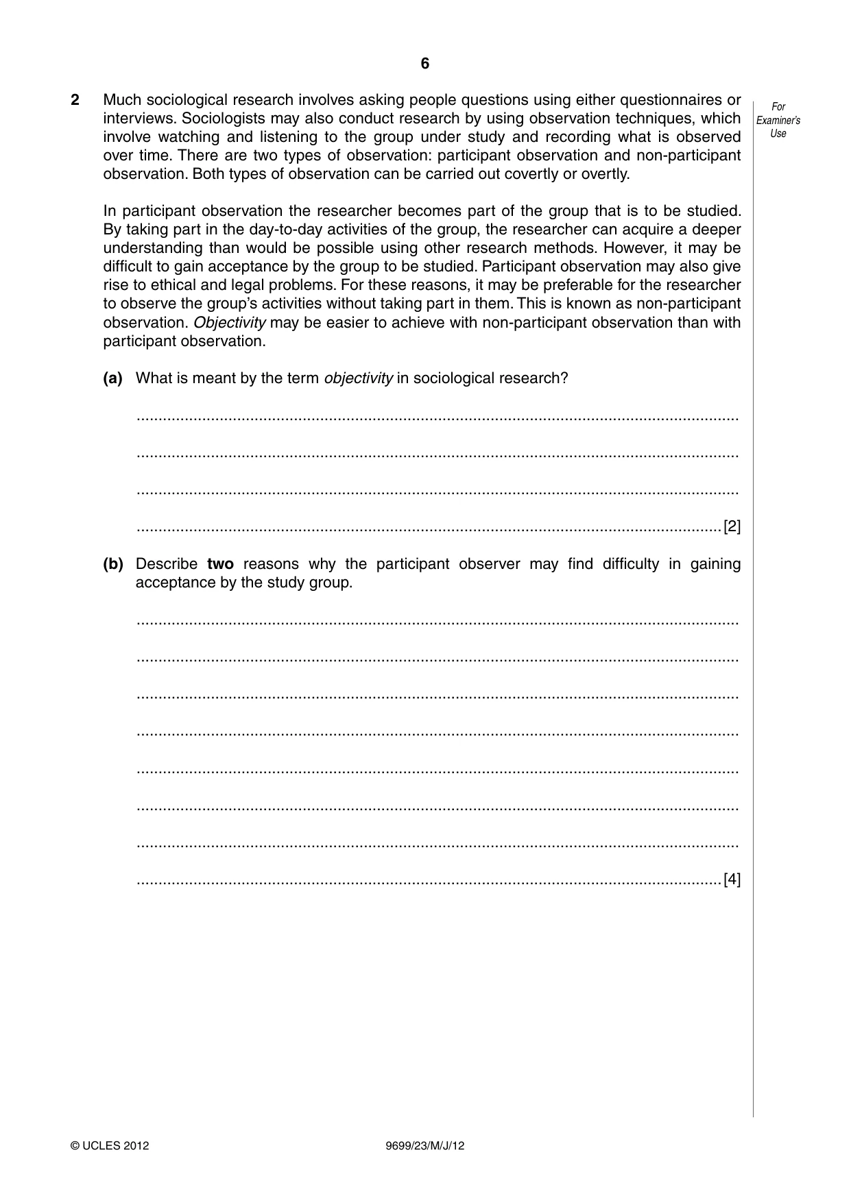 Cambridge A Level Sociology 9699 2012 May/June Paper 2 · Variant 3 question paper, page 6 of 16
