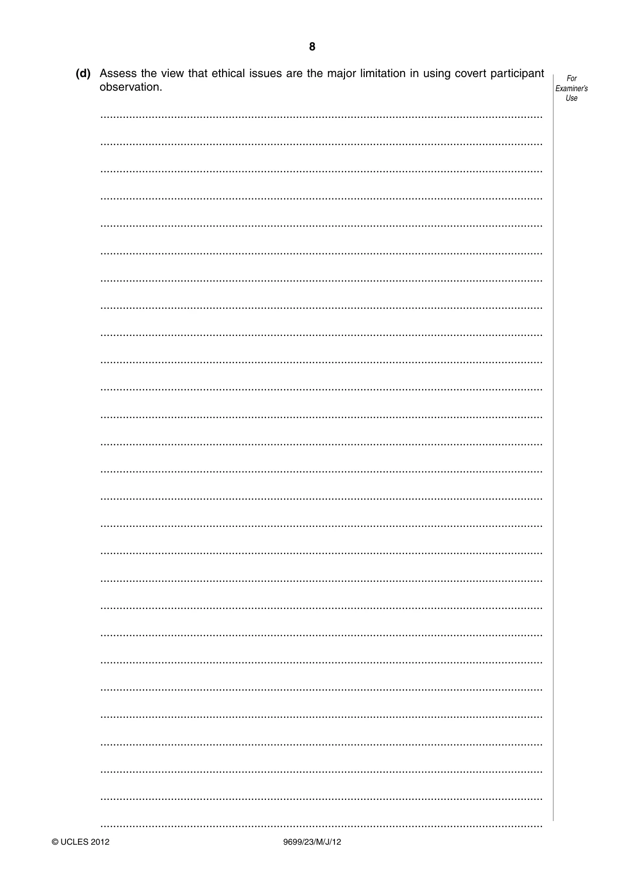 Cambridge A Level Sociology 9699 2012 May/June Paper 2 · Variant 3 question paper, page 8 of 16
