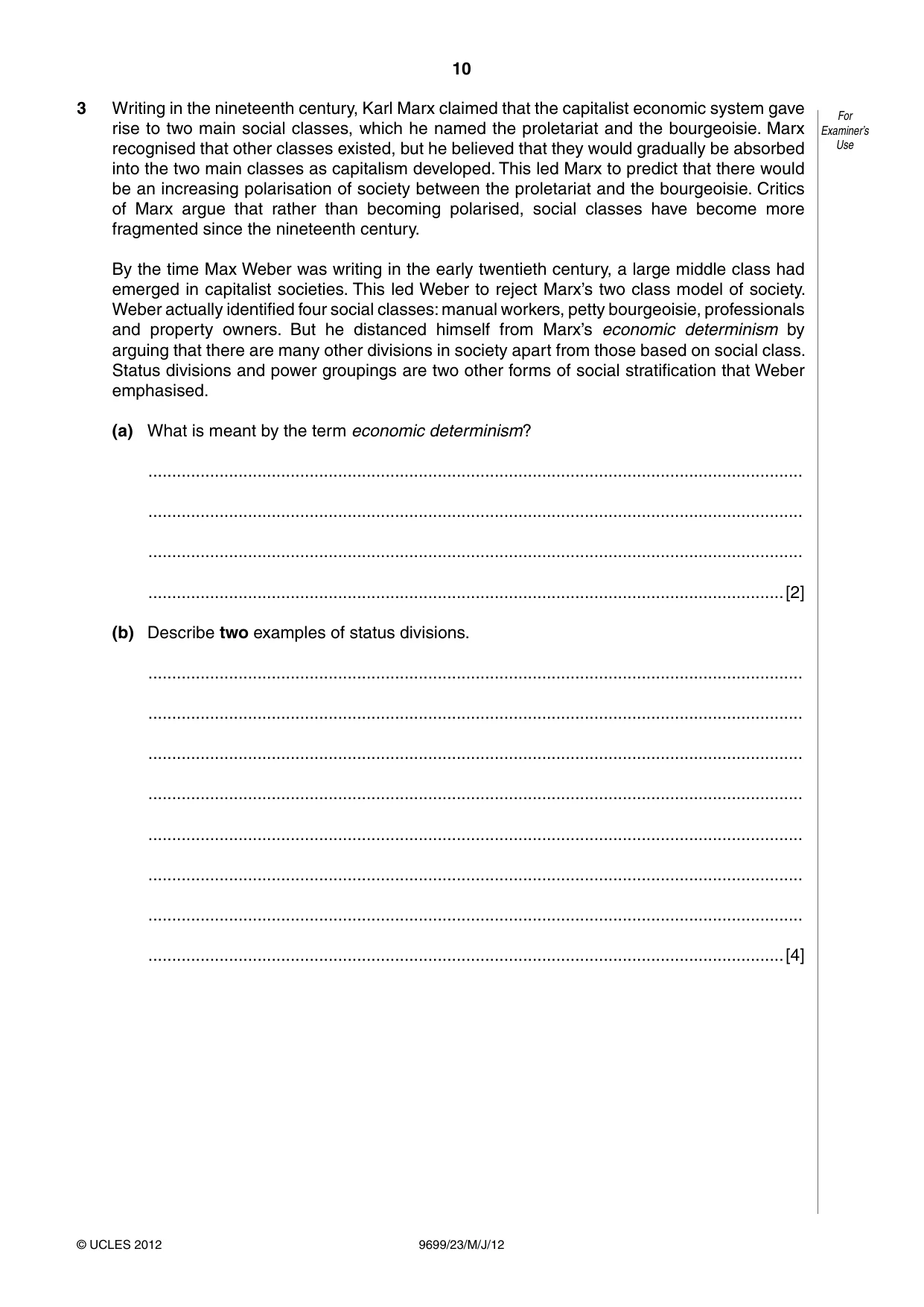 Cambridge A Level Sociology 9699 2012 May/June Paper 2 · Variant 3 question paper, page 10 of 16