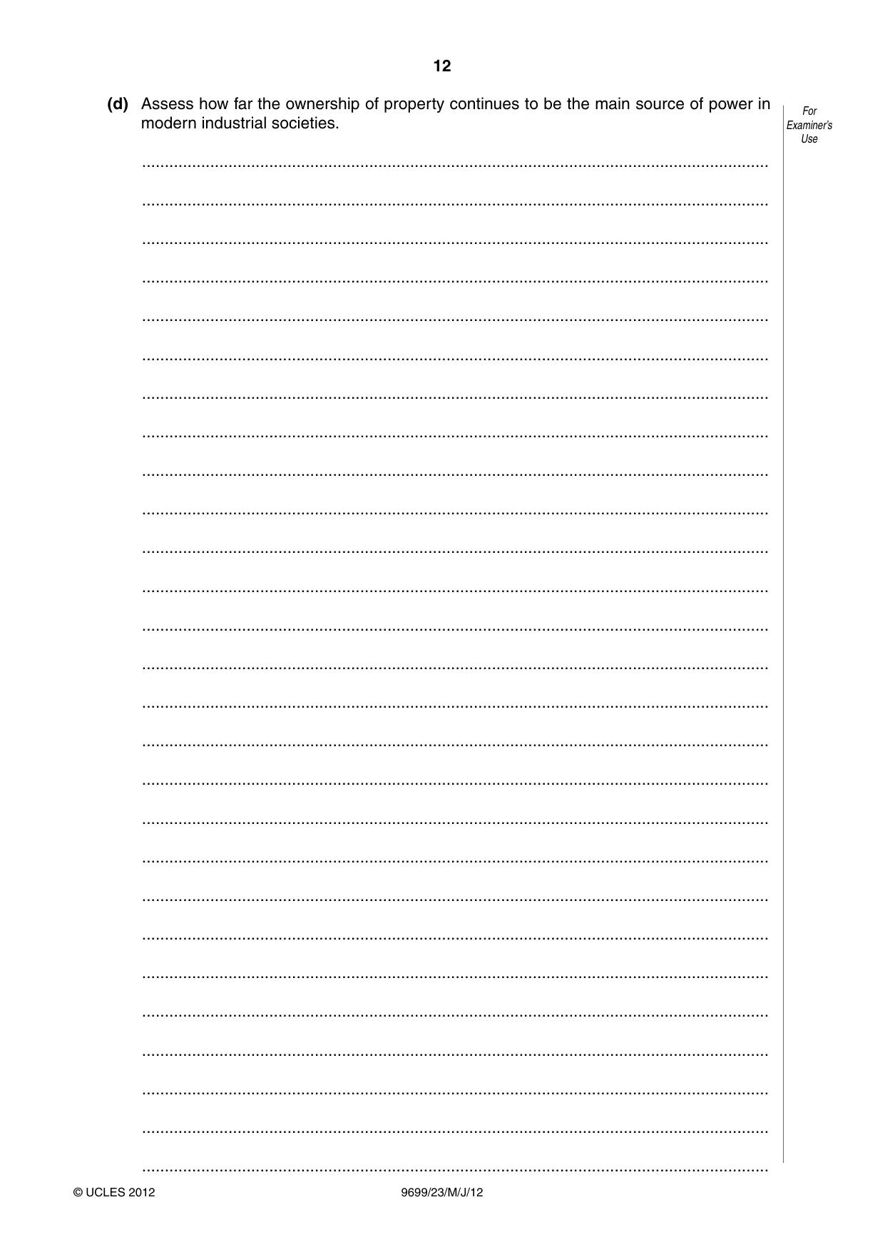 Cambridge A Level Sociology 9699 2012 May/June Paper 2 · Variant 3 question paper, page 12 of 16