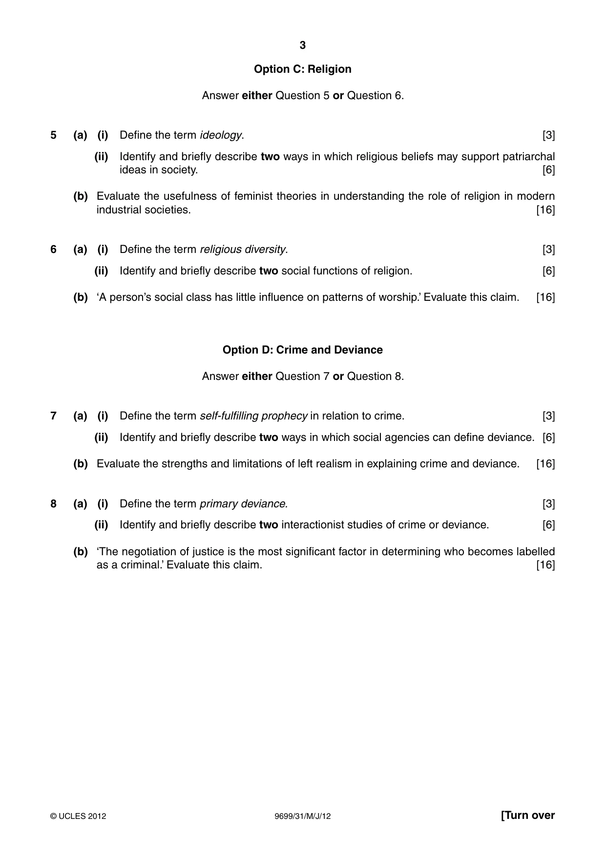 Cambridge A Level Sociology 9699 2012 May/June Paper 3 · Variant 1 question paper, page 3 of 4