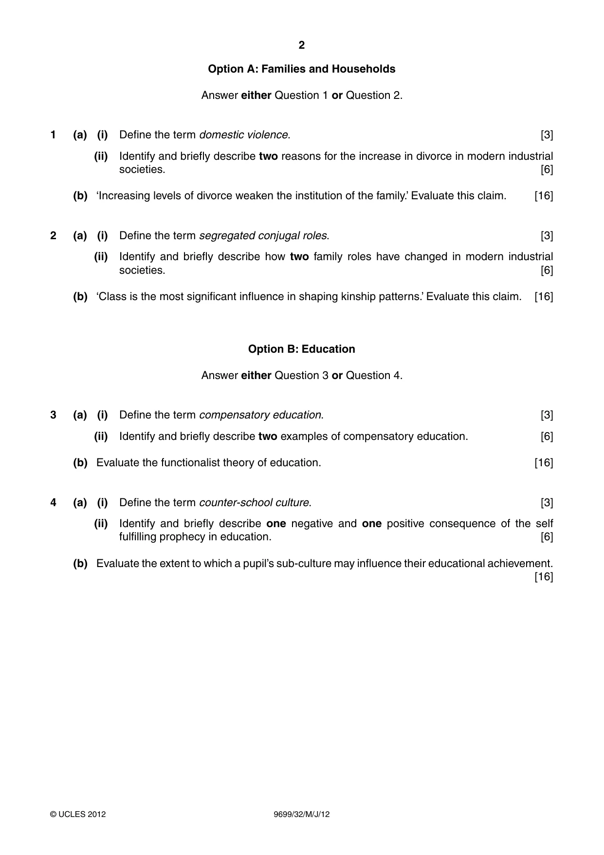 Cambridge A Level Sociology 9699 2012 May/June Paper 3 · Variant 2 question paper, page 2 of 4