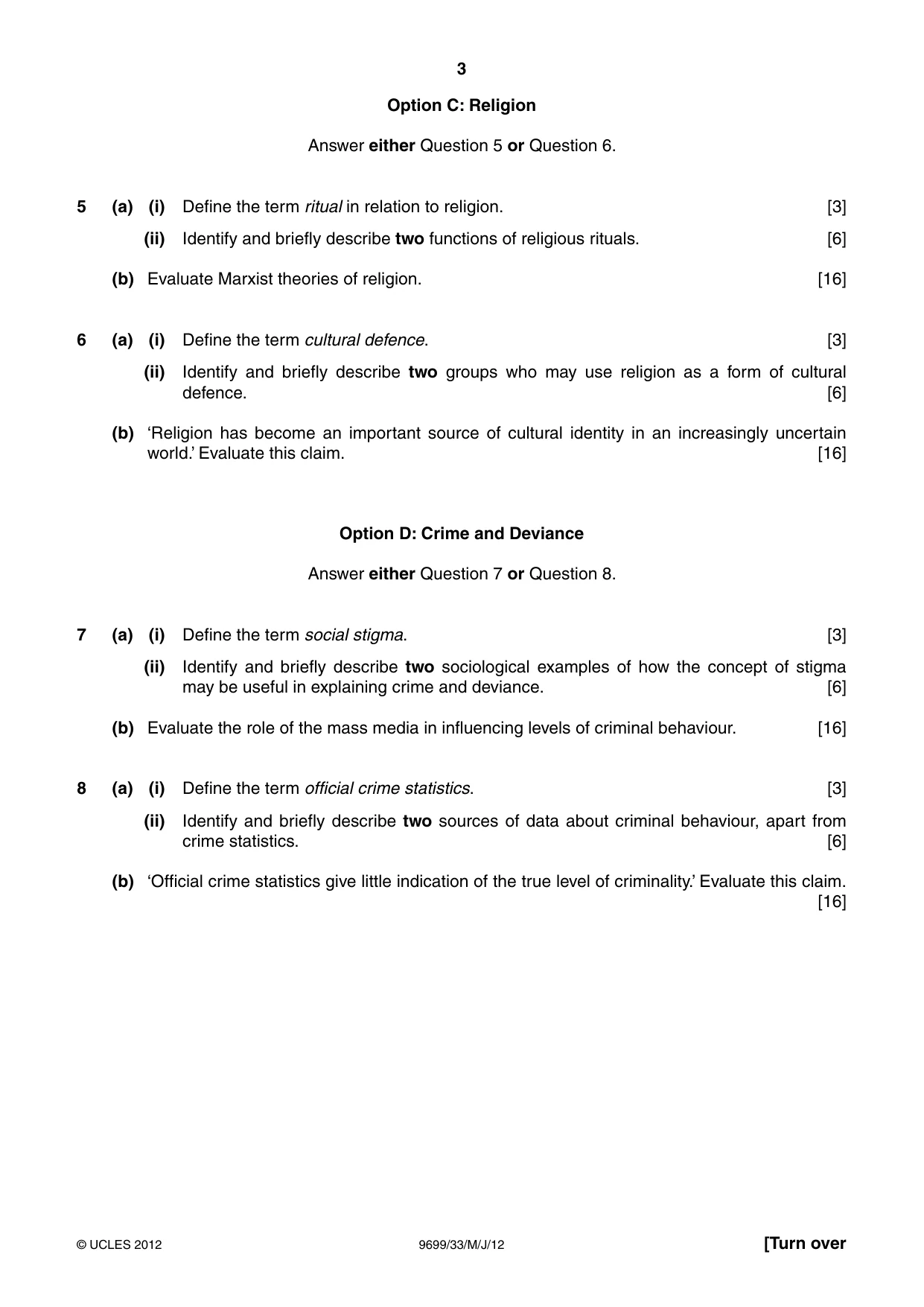 Cambridge A Level Sociology 9699 2012 May/June Paper 3 · Variant 3 question paper, page 3 of 4