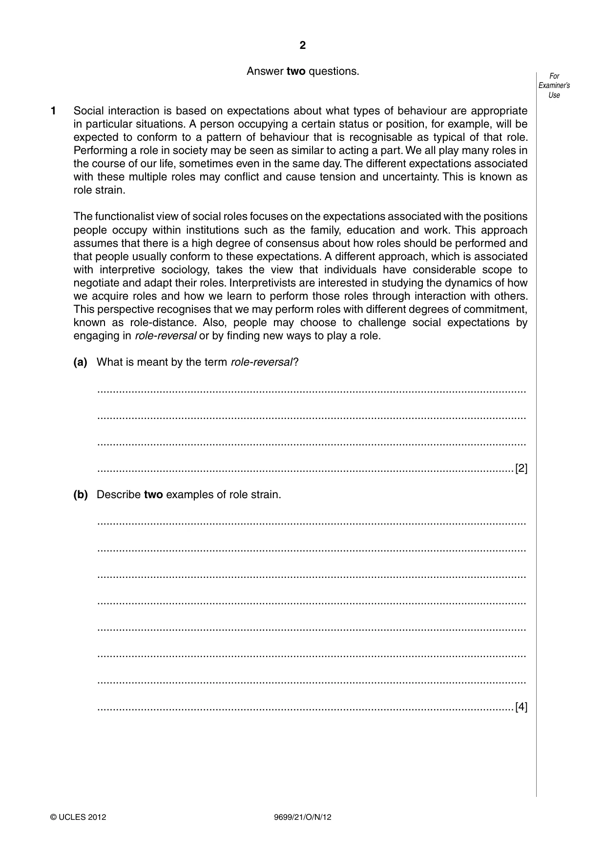 Cambridge A Level Sociology 9699 2012 Oct/Nov Paper 2 · Variant 1 question paper, page 2 of 16