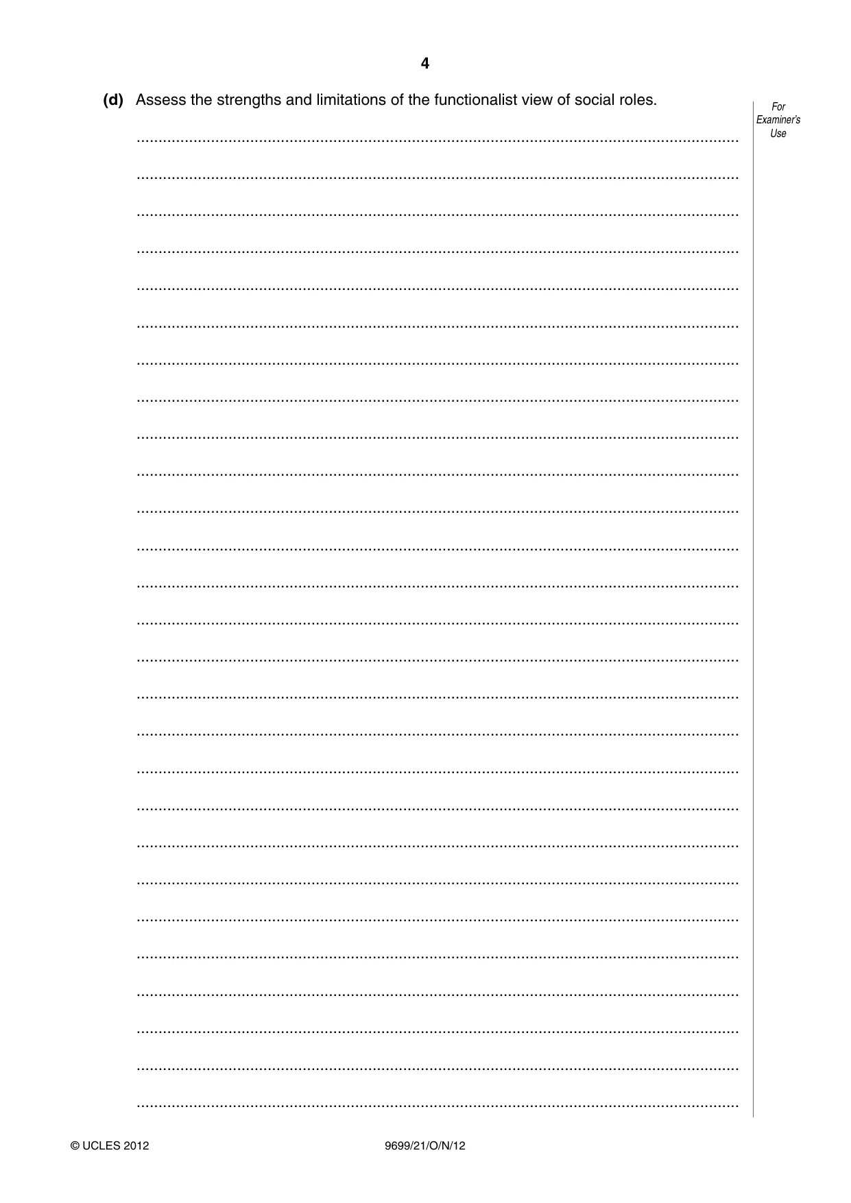 Cambridge A Level Sociology 9699 2012 Oct/Nov Paper 2 · Variant 1 question paper, page 4 of 16