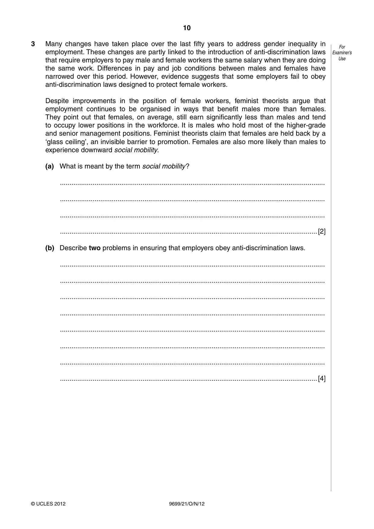 Cambridge A Level Sociology 9699 2012 Oct/Nov Paper 2 · Variant 1 question paper, page 10 of 16