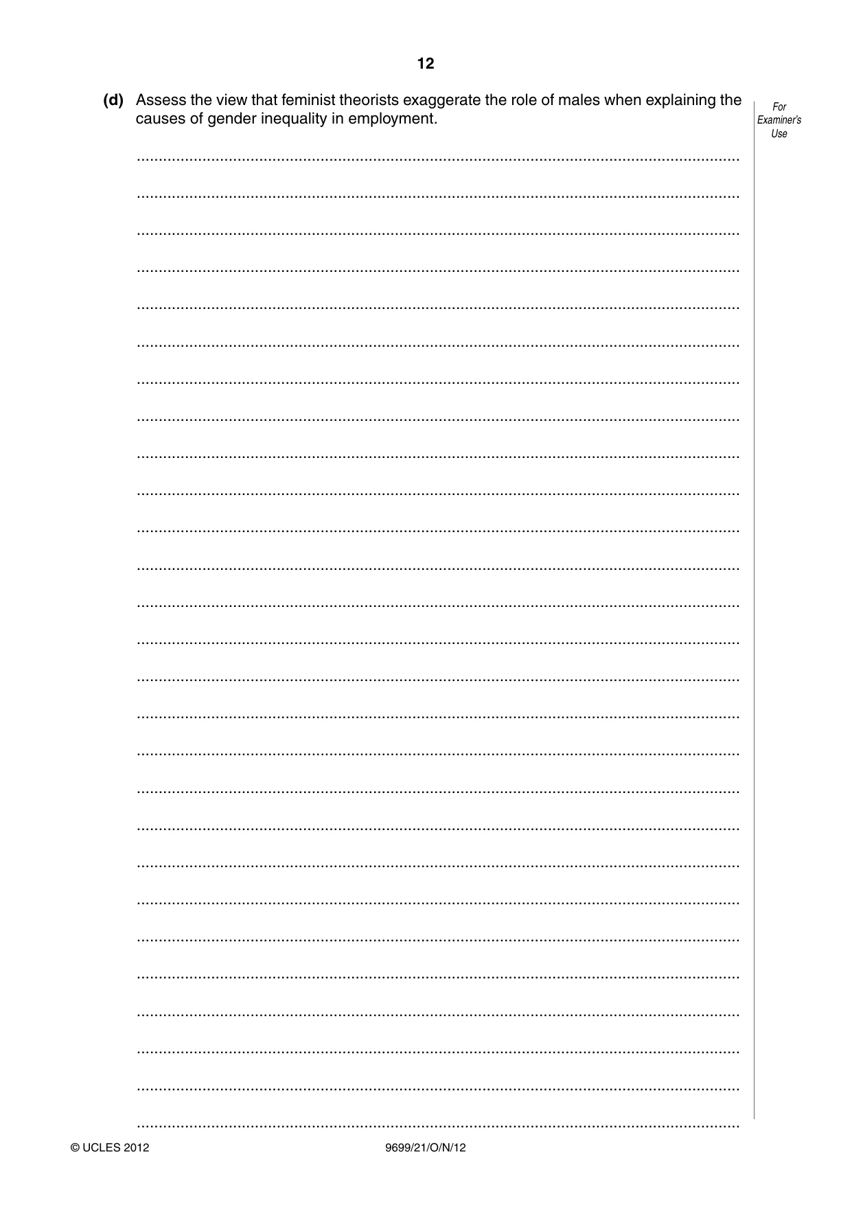 Cambridge A Level Sociology 9699 2012 Oct/Nov Paper 2 · Variant 1 question paper, page 12 of 16