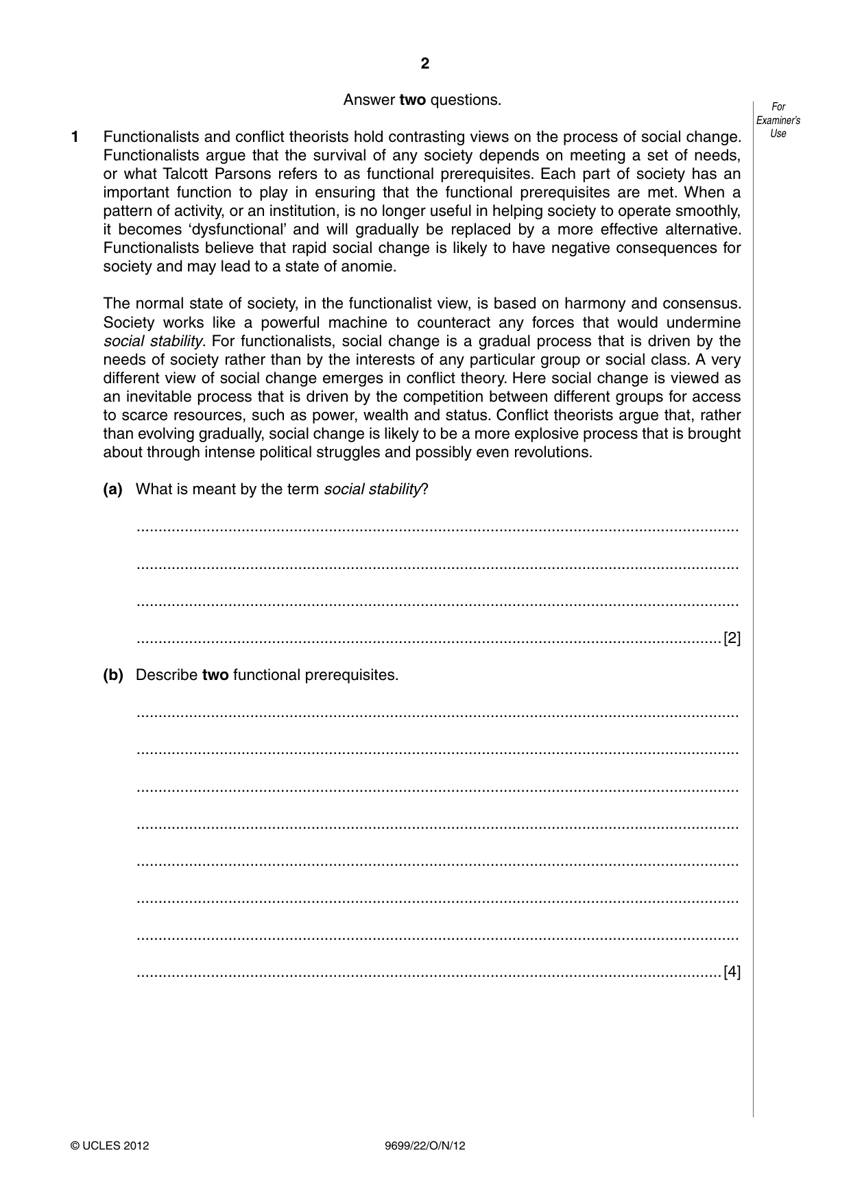 Cambridge A Level Sociology 9699 2012 Oct/Nov Paper 2 · Variant 2 question paper, page 2 of 16