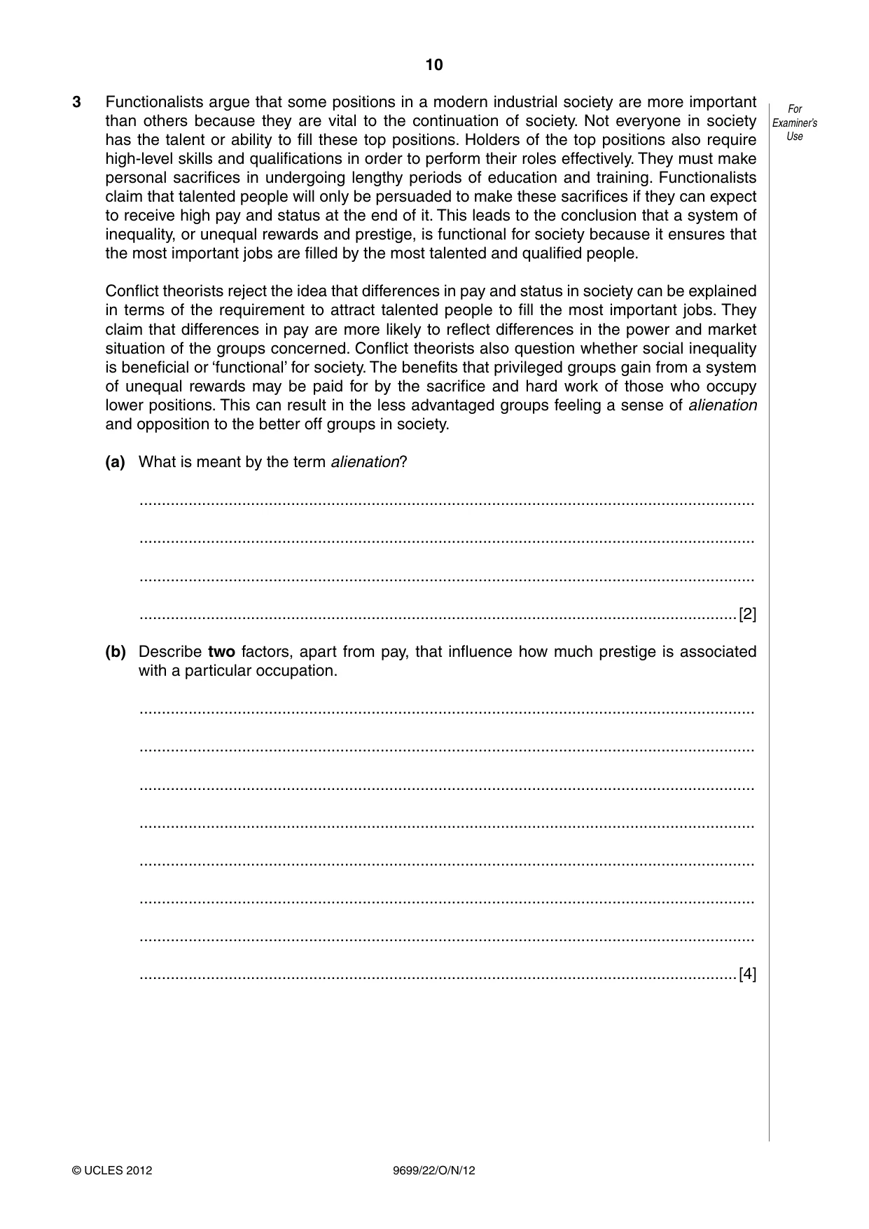 Cambridge A Level Sociology 9699 2012 Oct/Nov Paper 2 · Variant 2 question paper, page 10 of 16