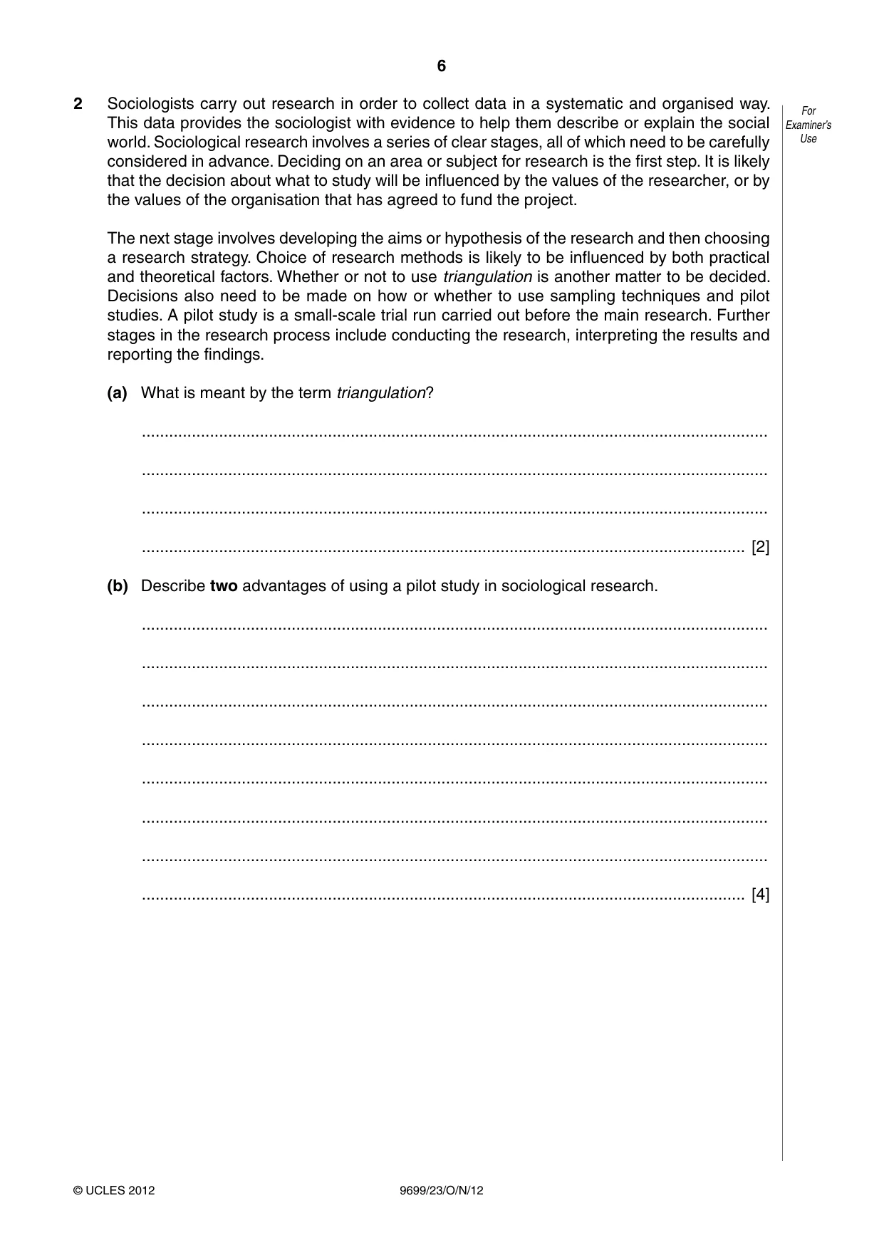 Cambridge A Level Sociology 9699 2012 Oct/Nov Paper 2 · Variant 3 question paper, page 6 of 16