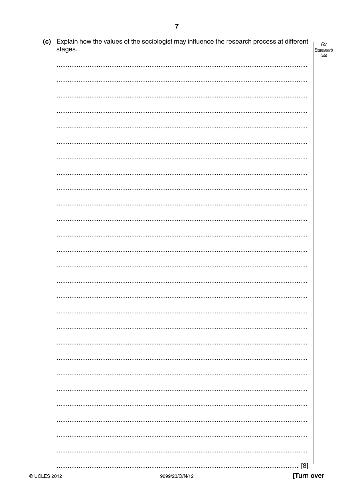 Cambridge A Level Sociology 9699 2012 Oct/Nov Paper 2 · Variant 3 question paper, page 7 of 16
