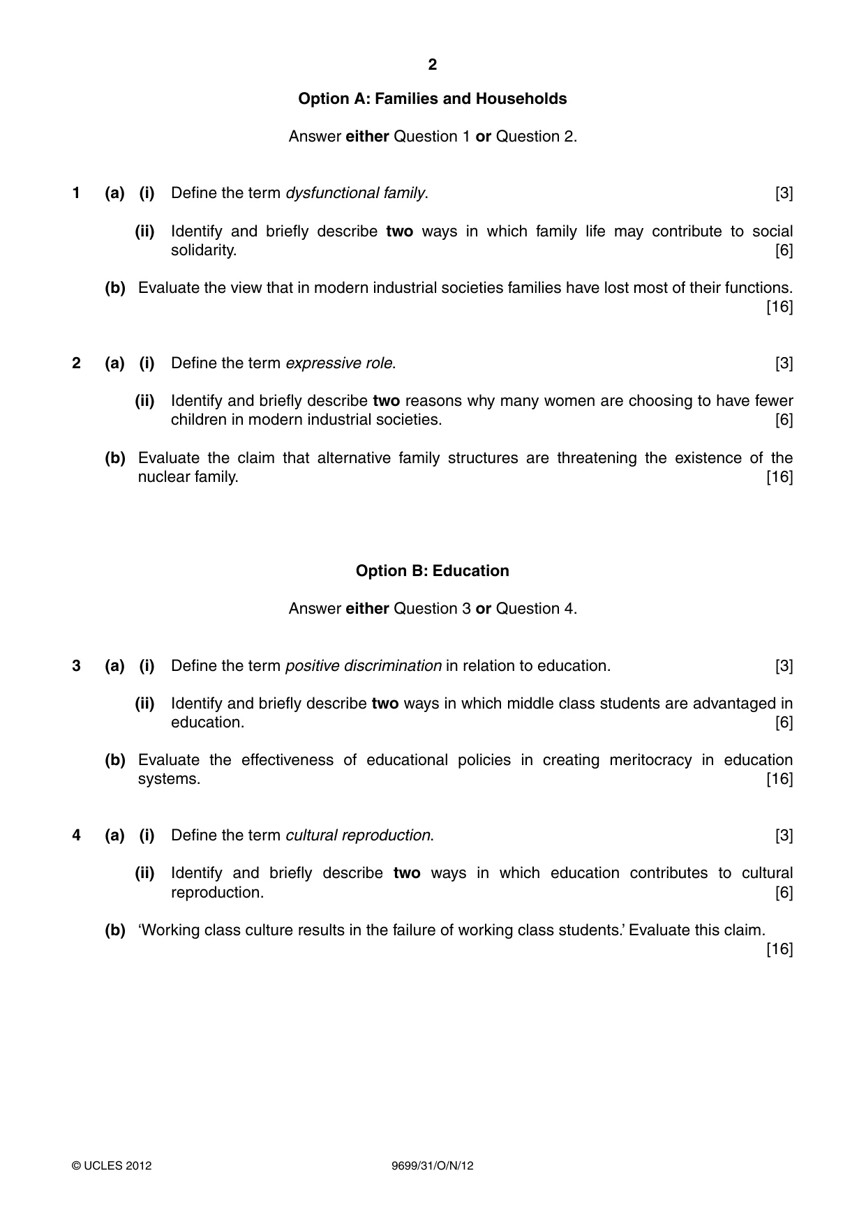 Cambridge A Level Sociology 9699 2012 Oct/Nov Paper 3 · Variant 1 question paper, page 2 of 4