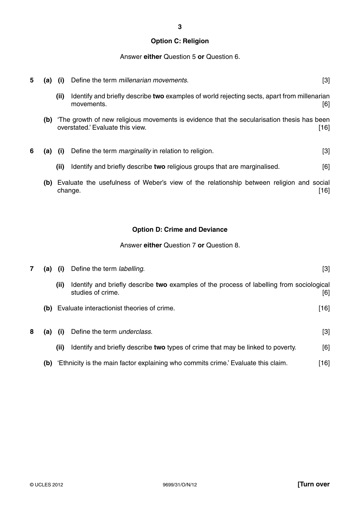 Cambridge A Level Sociology 9699 2012 Oct/Nov Paper 3 · Variant 1 question paper, page 3 of 4