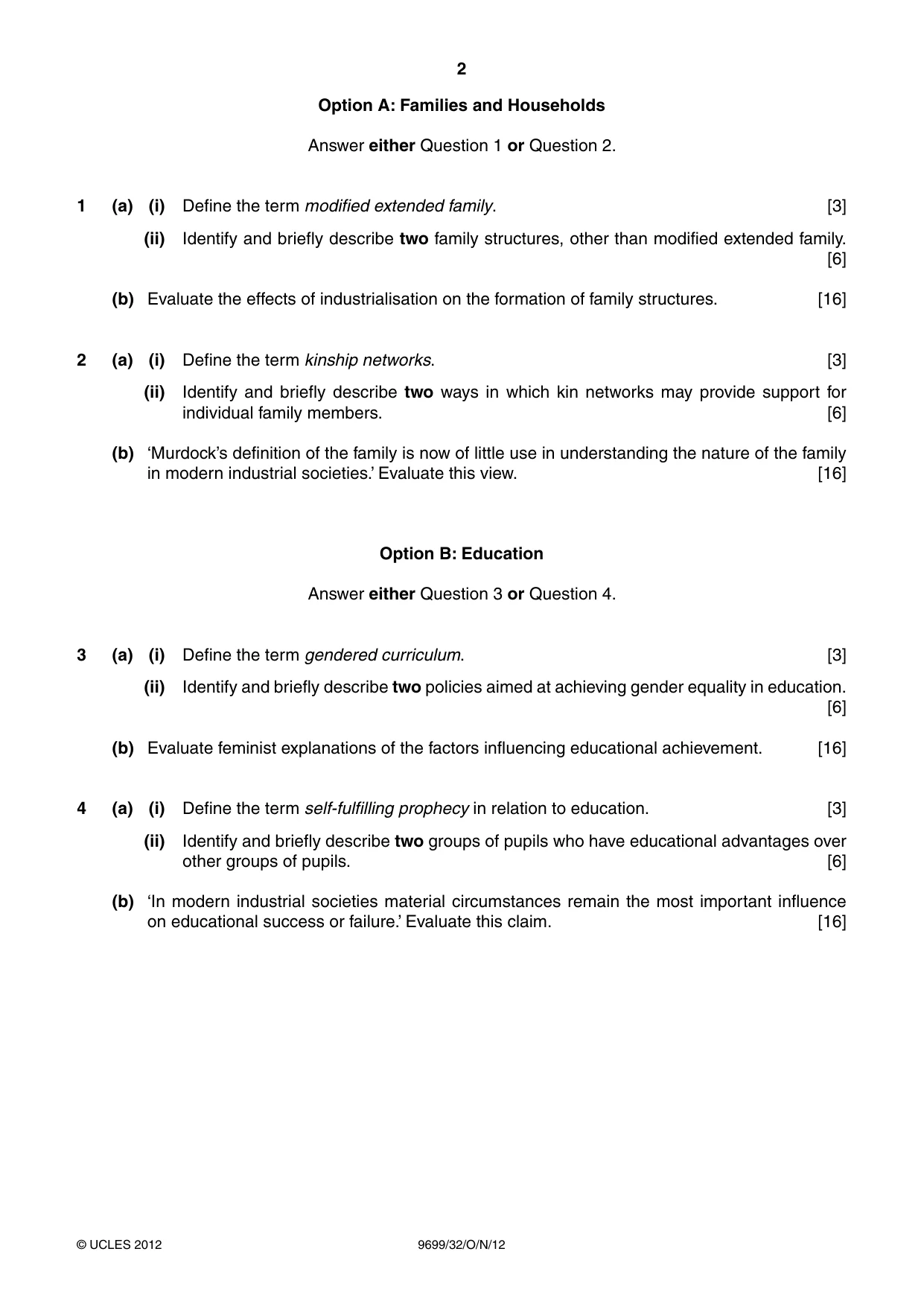 Cambridge A Level Sociology 9699 2012 Oct/Nov Paper 3 · Variant 2 question paper, page 2 of 4