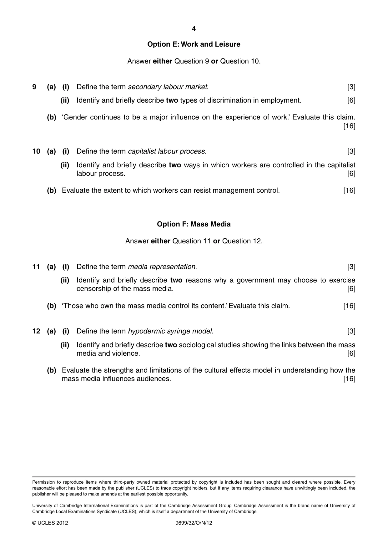 Cambridge A Level Sociology 9699 2012 Oct/Nov Paper 3 · Variant 2 question paper, page 4 of 4