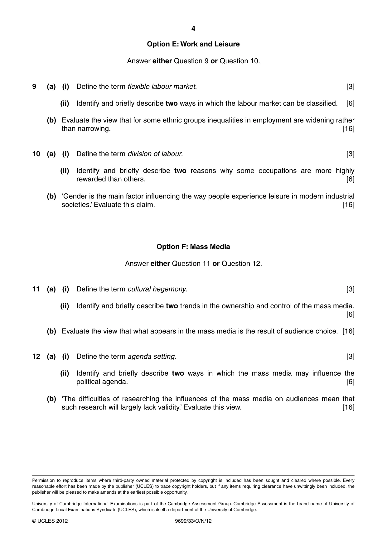 Cambridge A Level Sociology 9699 2012 Oct/Nov Paper 3 · Variant 3 question paper, page 4 of 4