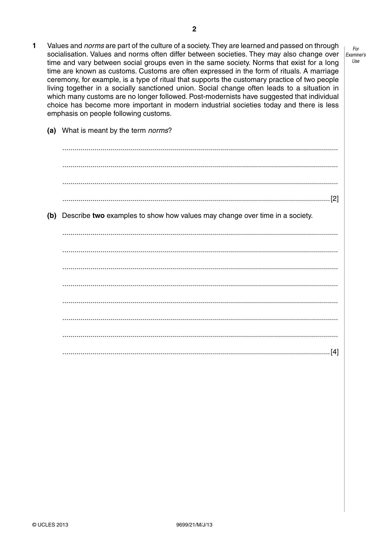 Cambridge A Level Sociology 9699 2013 May/June Paper 2 · Variant 1 question paper, page 2 of 16