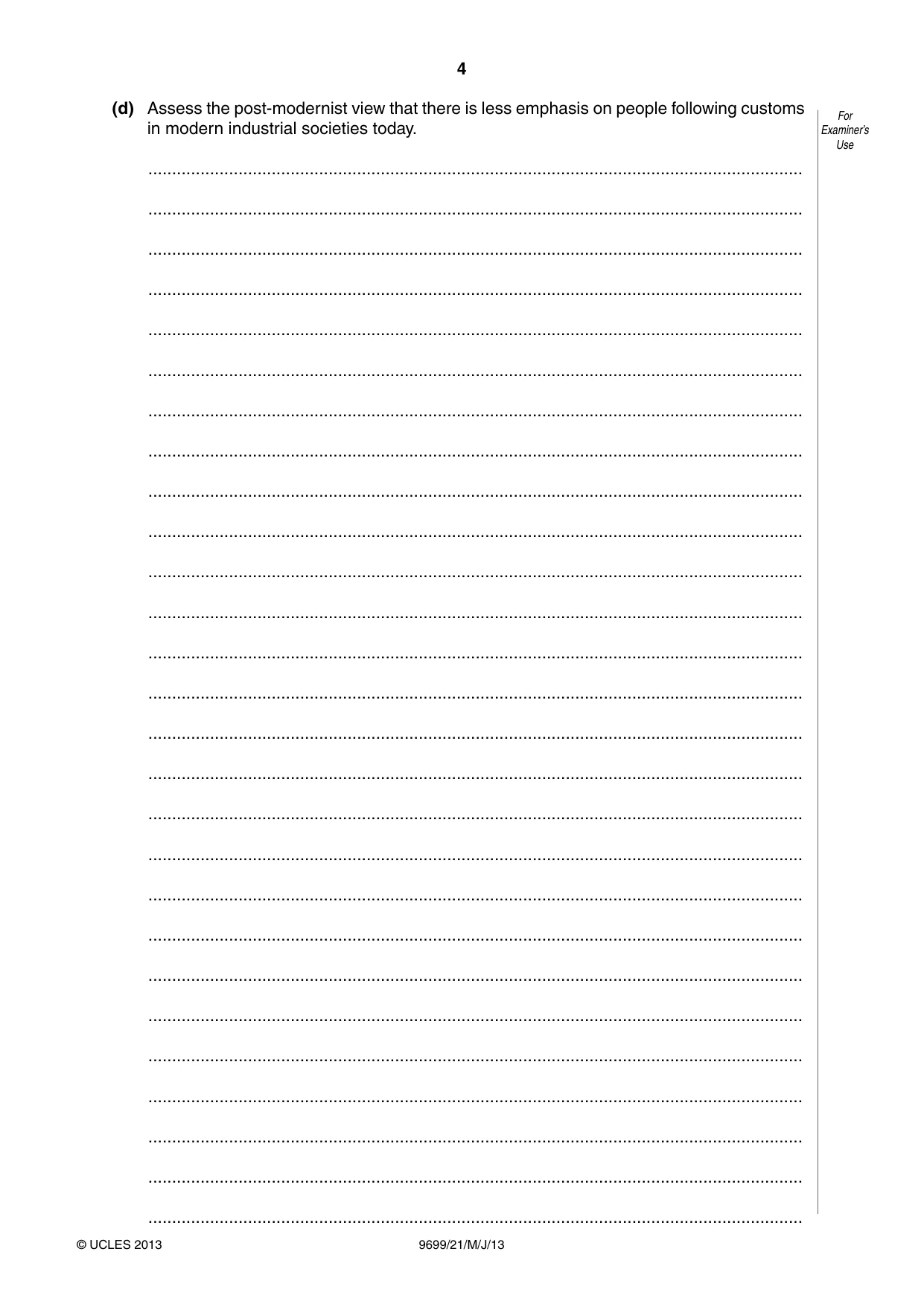 Cambridge A Level Sociology 9699 2013 May/June Paper 2 · Variant 1 question paper, page 4 of 16