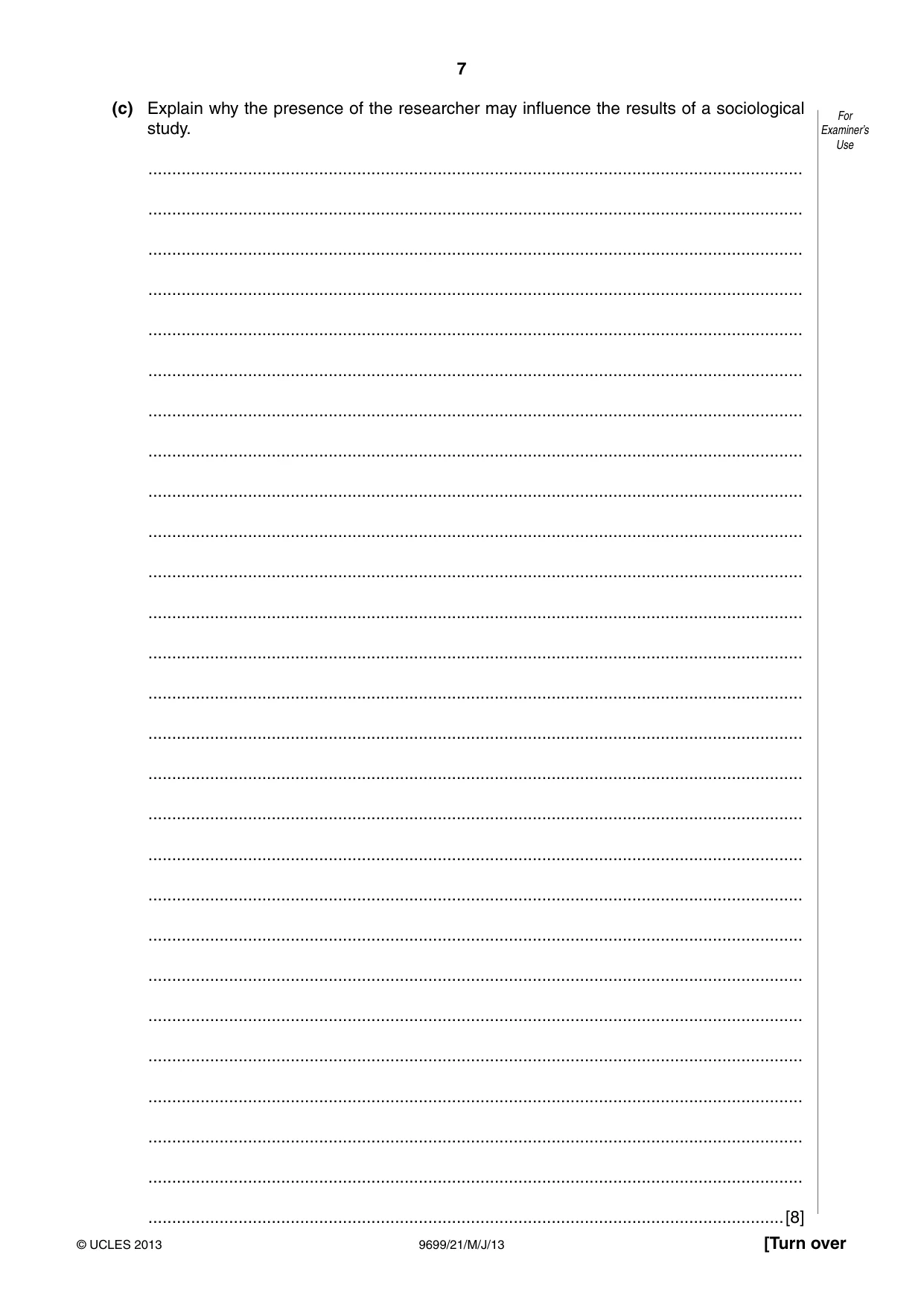 Cambridge A Level Sociology 9699 2013 May/June Paper 2 · Variant 1 question paper, page 7 of 16