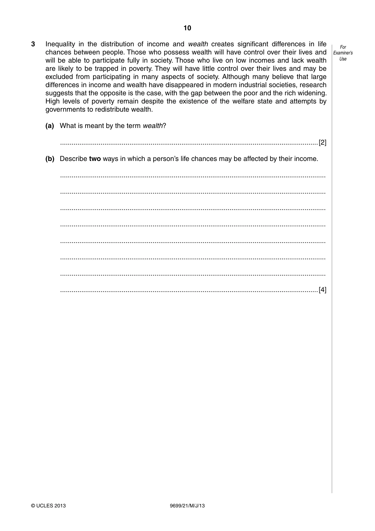 Cambridge A Level Sociology 9699 2013 May/June Paper 2 · Variant 1 question paper, page 10 of 16