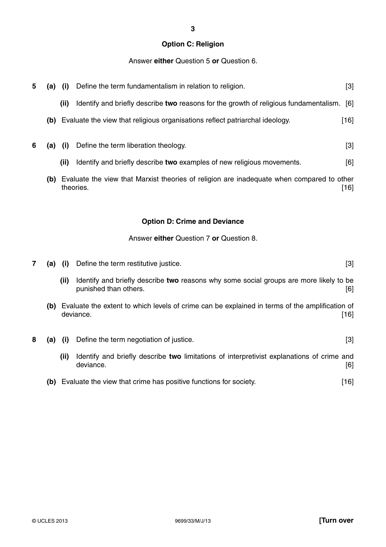 Cambridge A Level Sociology 9699 2013 May/June Paper 3 · Variant 3 question paper, page 3 of 4